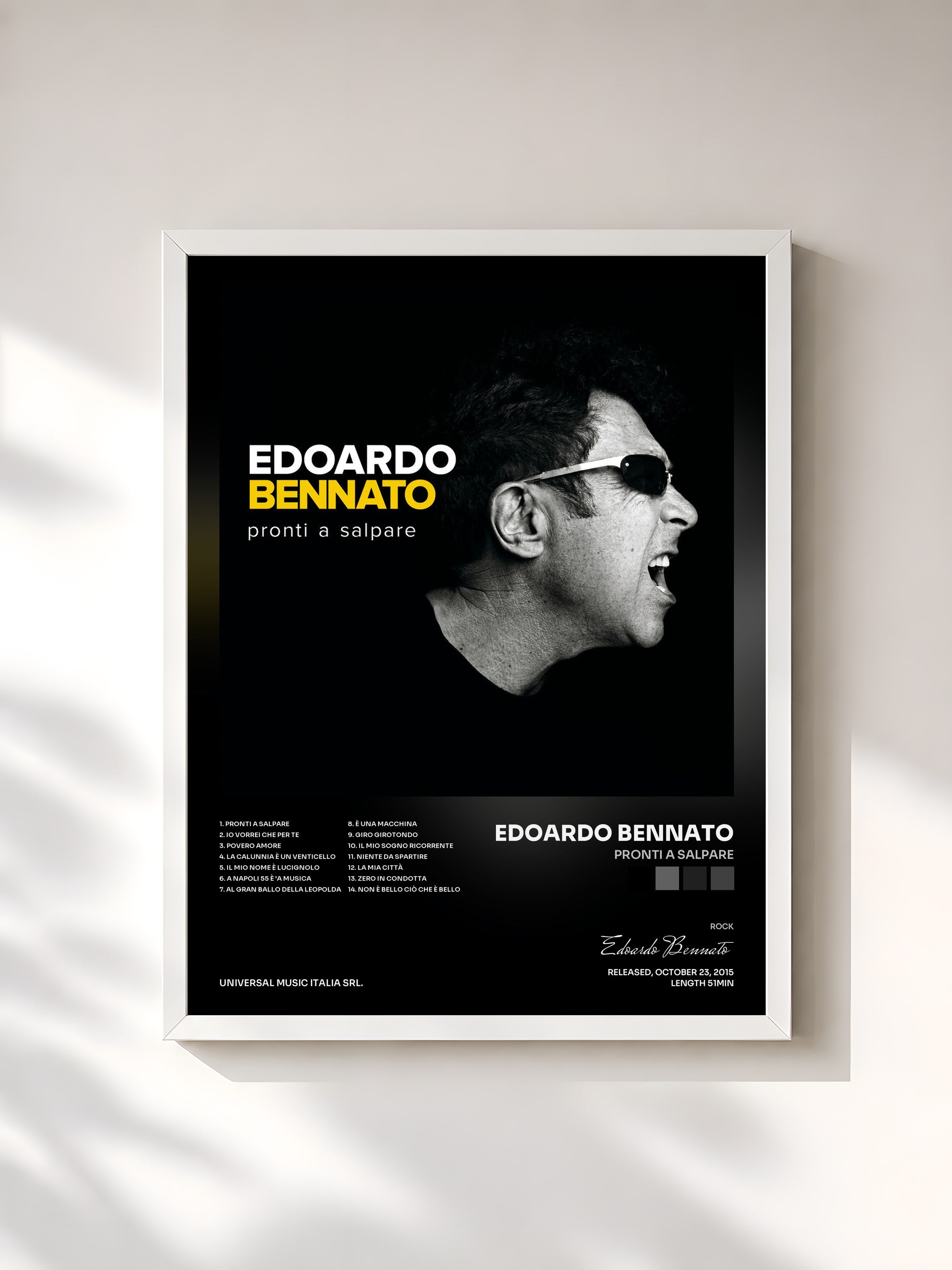 #blanc Tableau de l'album Pronti A Salpare de Edoardo Bennato, cadre blanc, imprimé et encadré en France