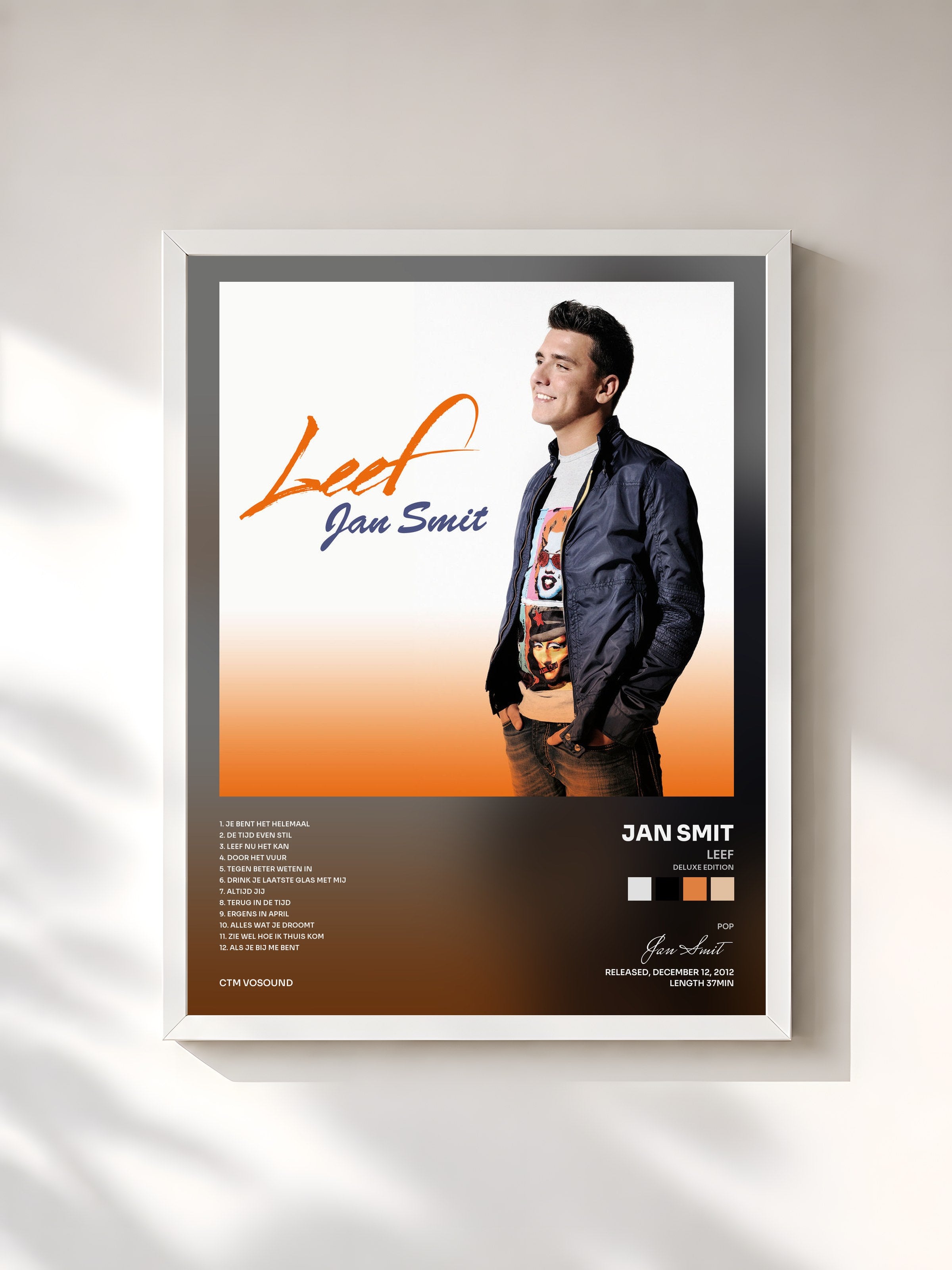 #blanc Tableau de l'album Leef (Deluxe Edition) de Jan Smit, cadre blanc, imprimé et encadré en France