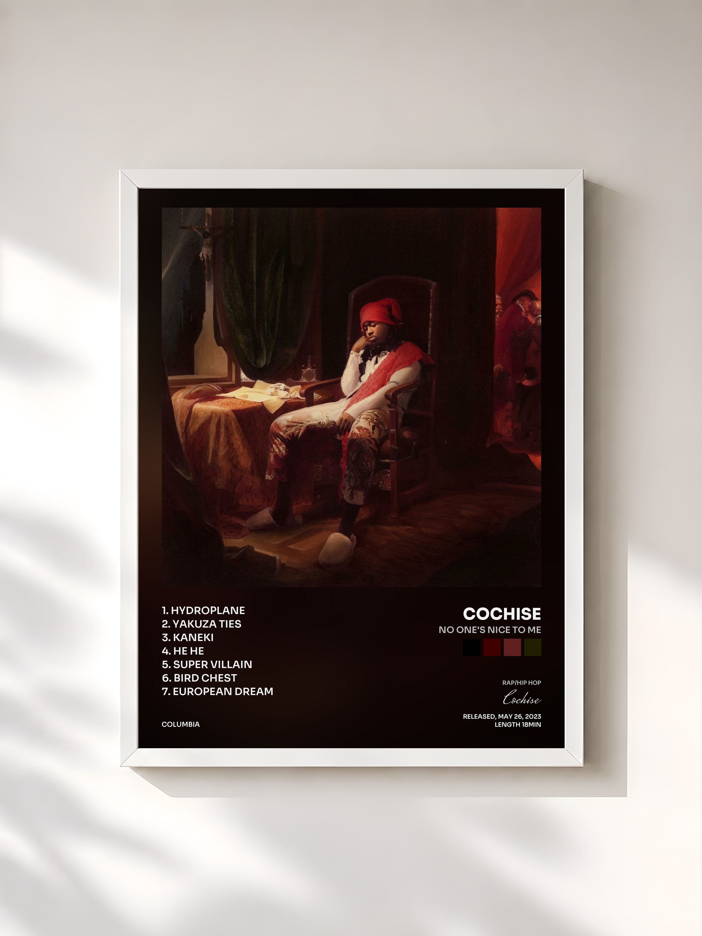#blanc Tableau de l'album NO ONE'S NICE TO ME de Cochise, cadre blanc, imprimé et encadré en France