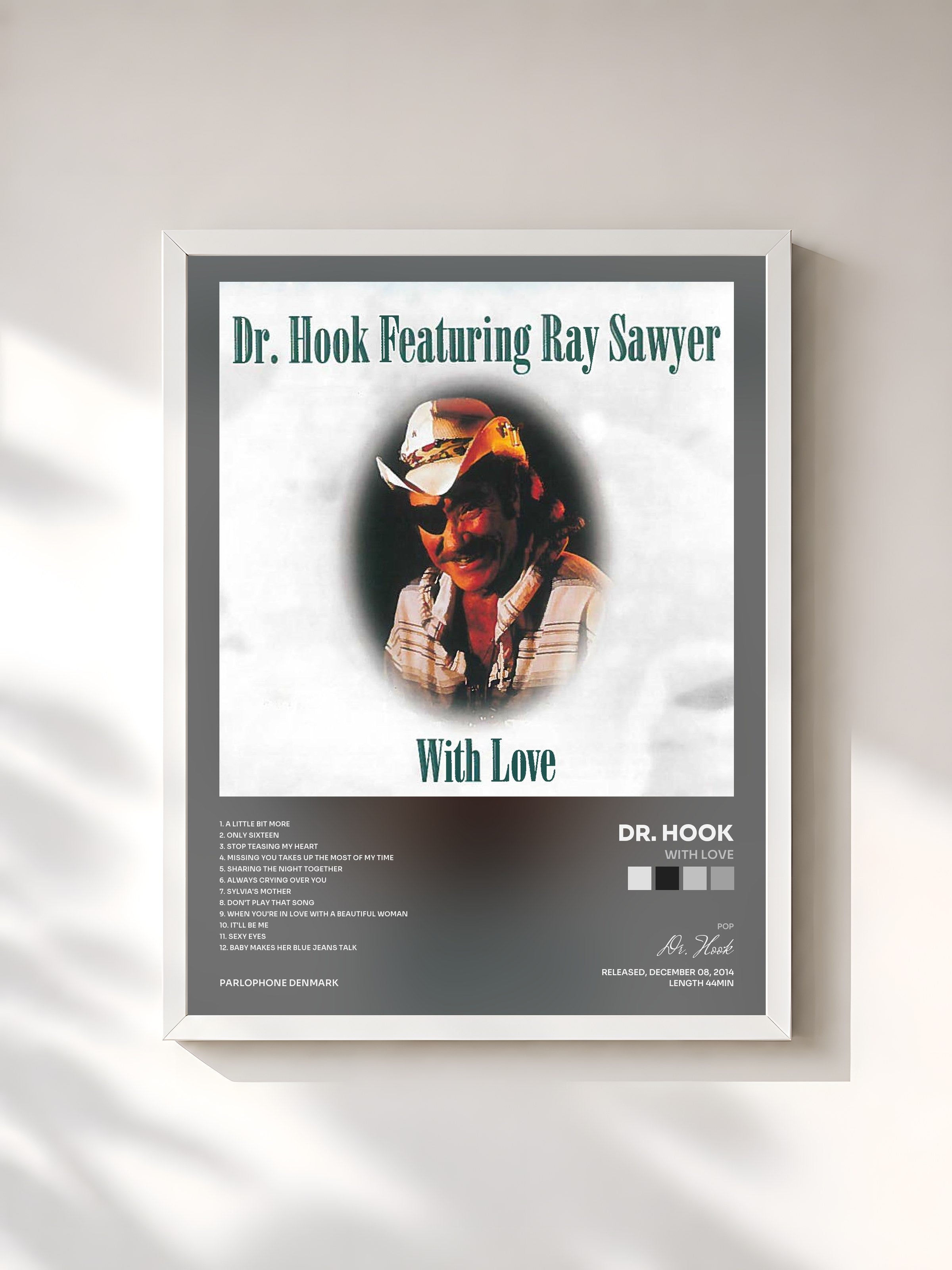#blanc Tableau de l'album With Love de Dr. Hook, cadre blanc, imprimé et encadré en France
