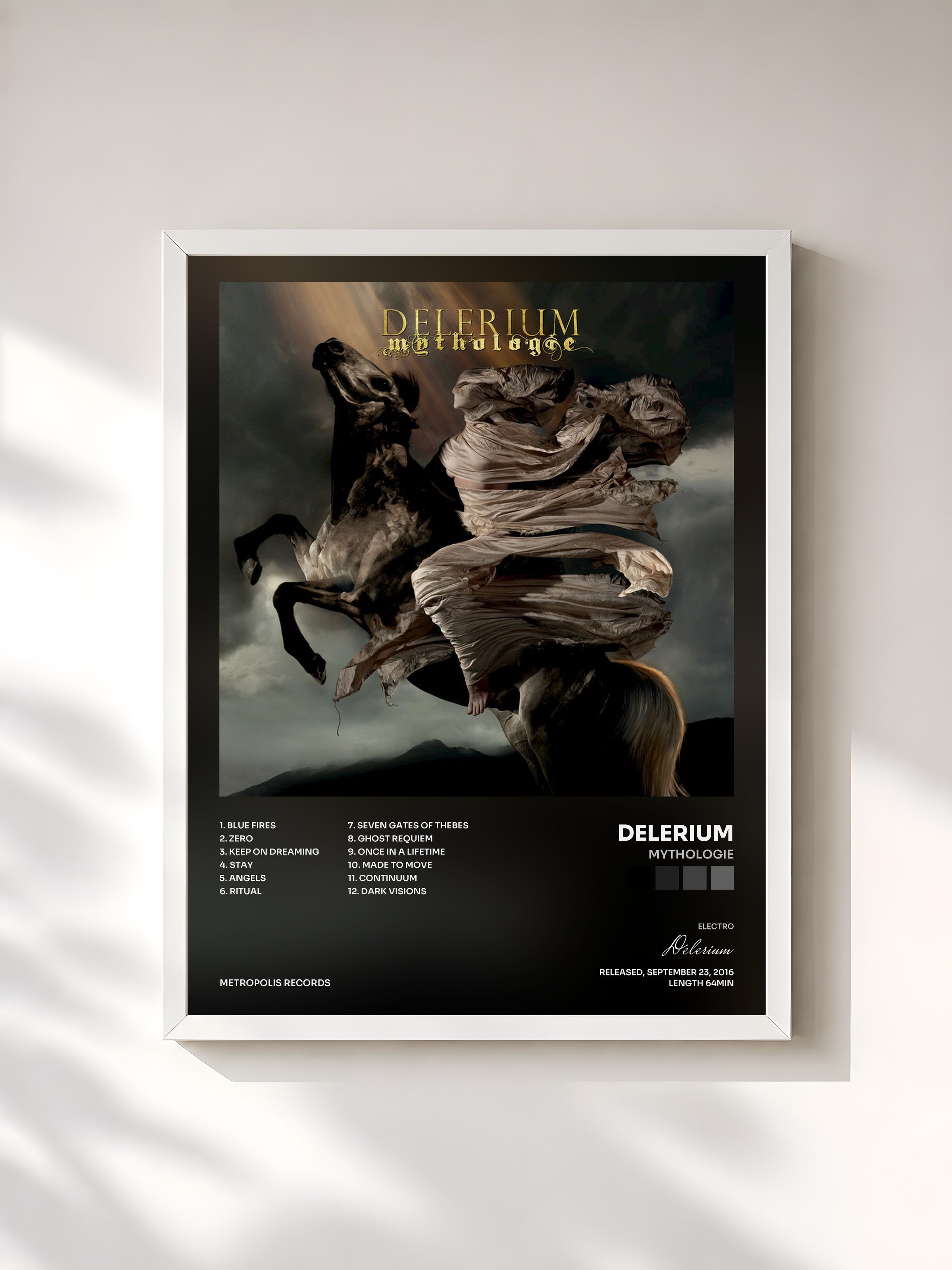 #blanc Tableau de l'album Mythologie de Delerium, cadre blanc, imprimé et encadré en France