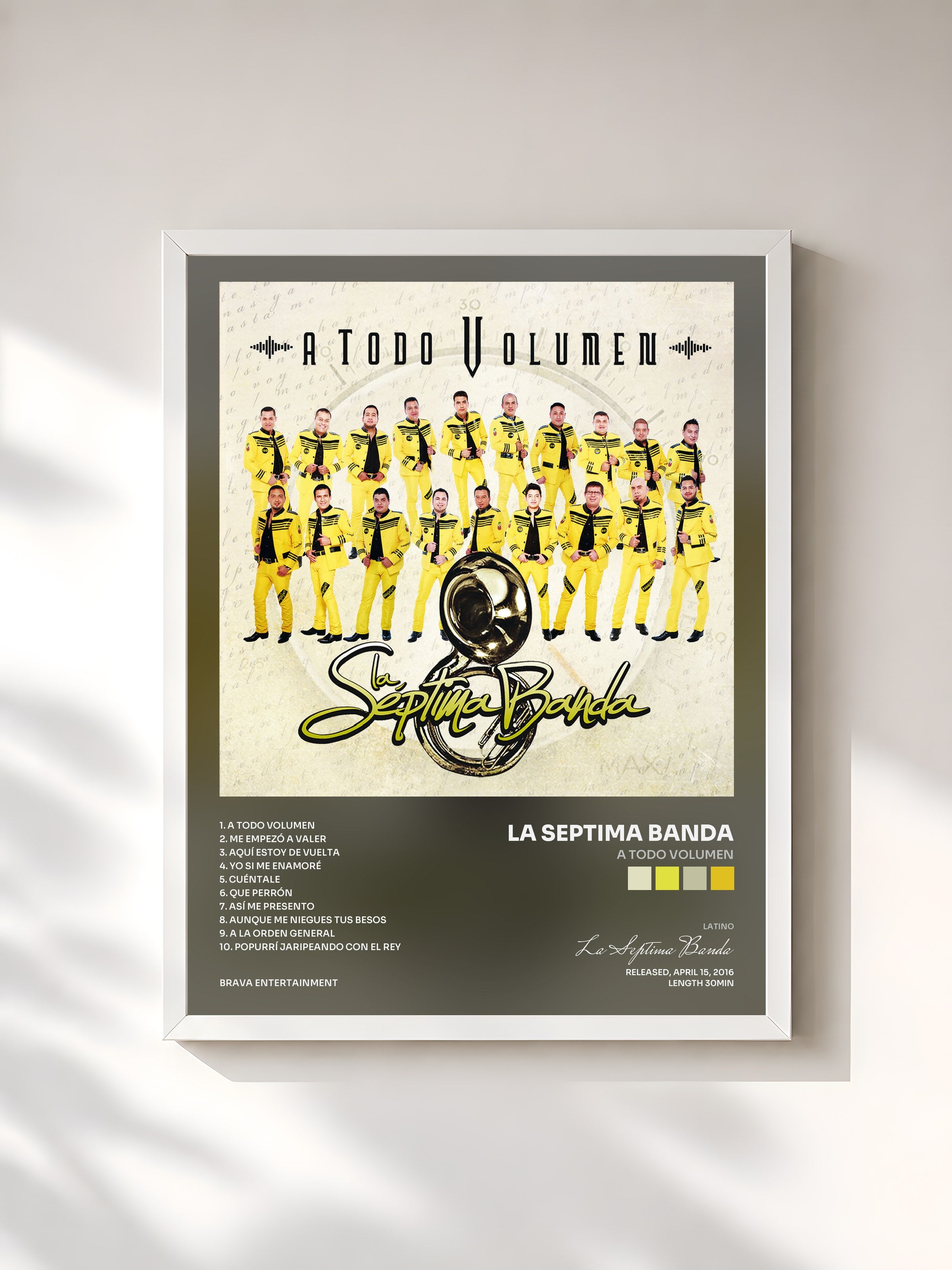 #blanc Tableau de l'album A Todo Volumen de La Septima Banda, cadre blanc, imprimé et encadré en France