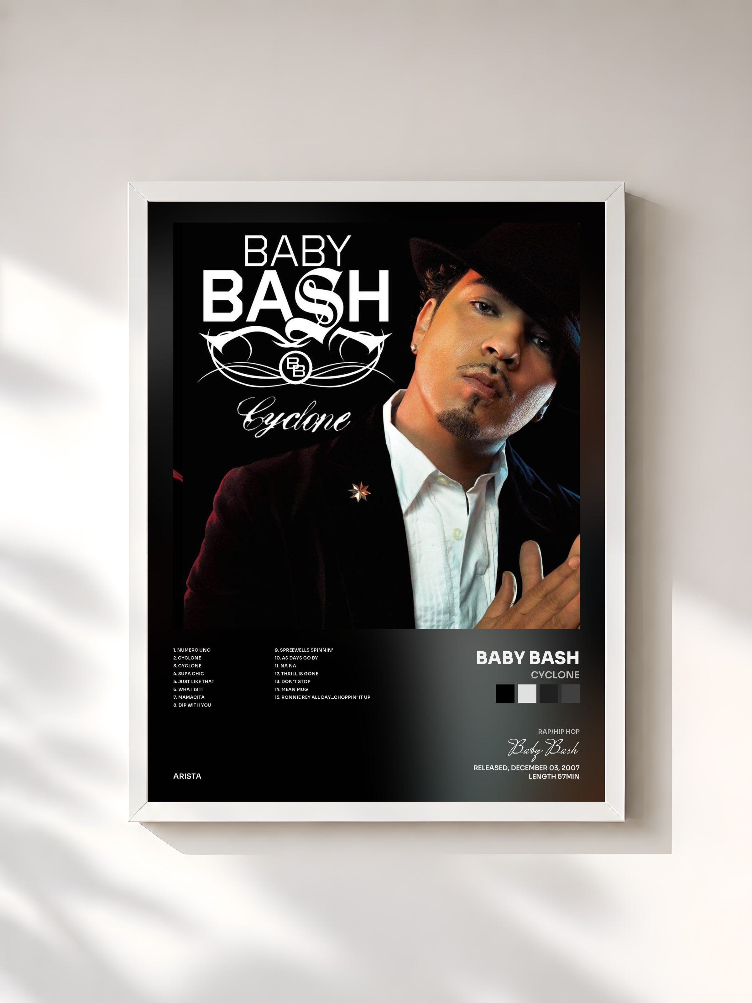 #blanc Tableau de l'album Cyclone de Baby Bash, cadre blanc, imprimé et encadré en France