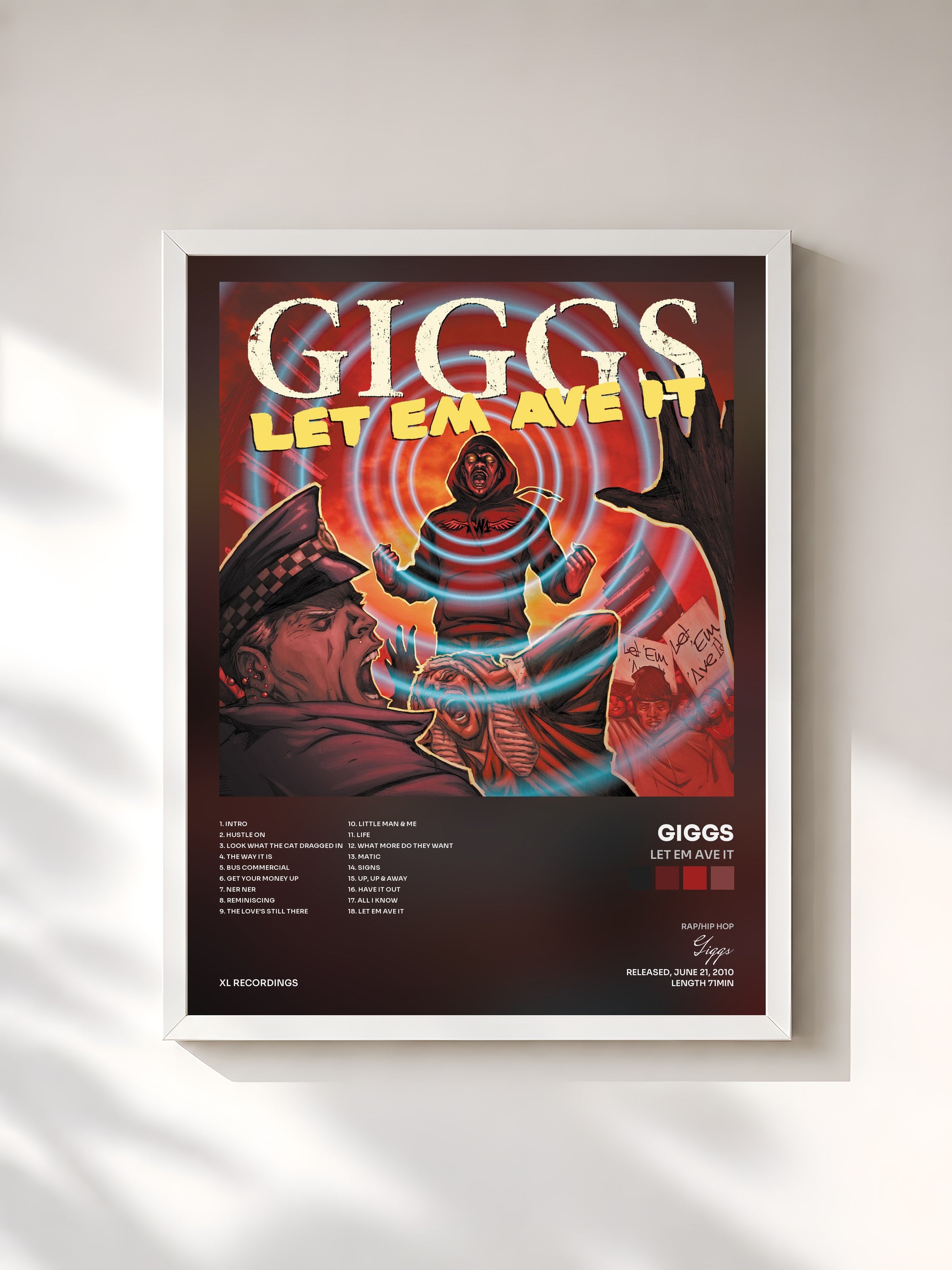#blanc Tableau de l'album Let Em Ave It de Giggs, cadre blanc, imprimé et encadré en France