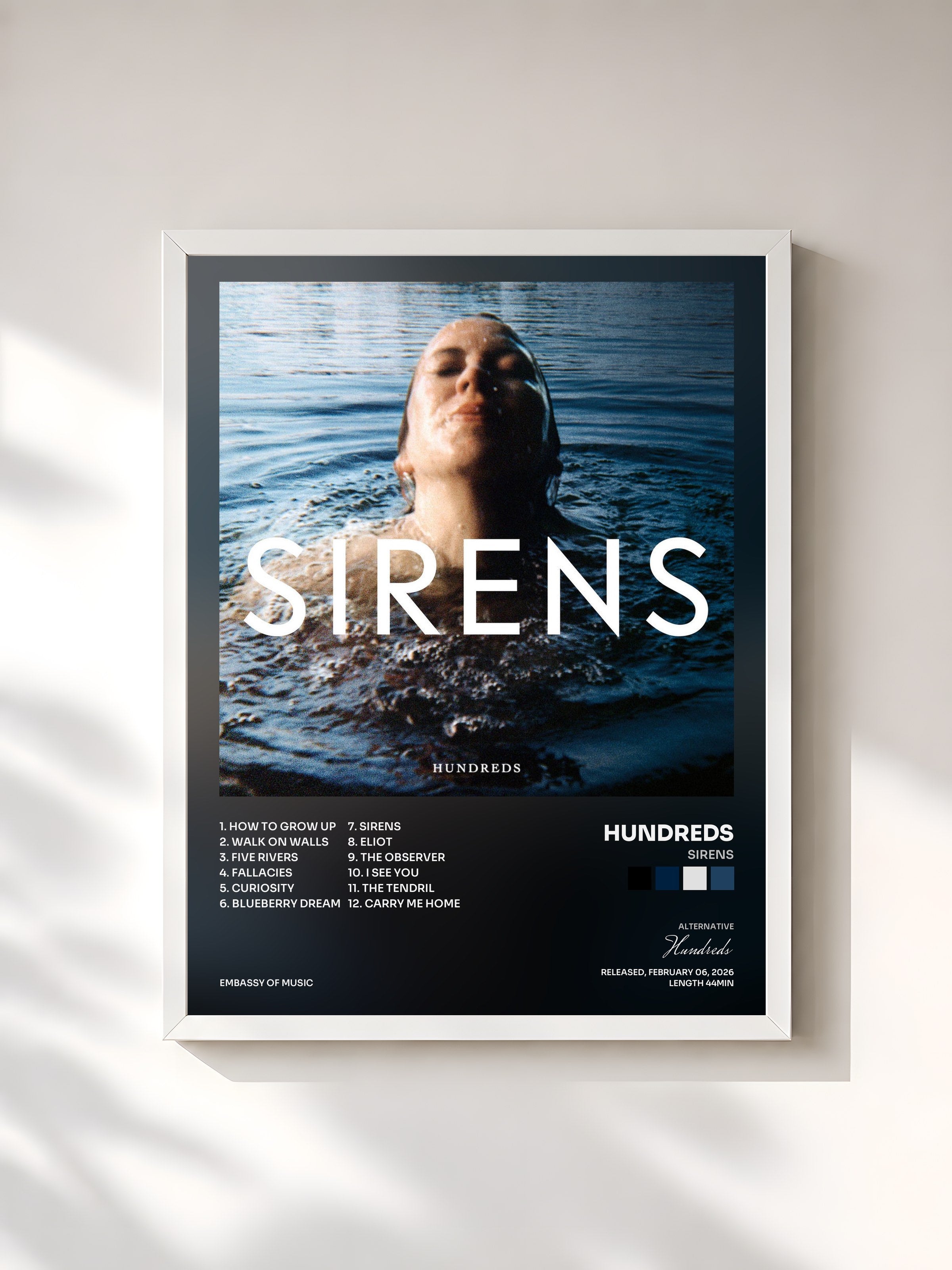 #blanc Tableau de l'album Sirens de Hundreds, cadre blanc, imprimé et encadré en France