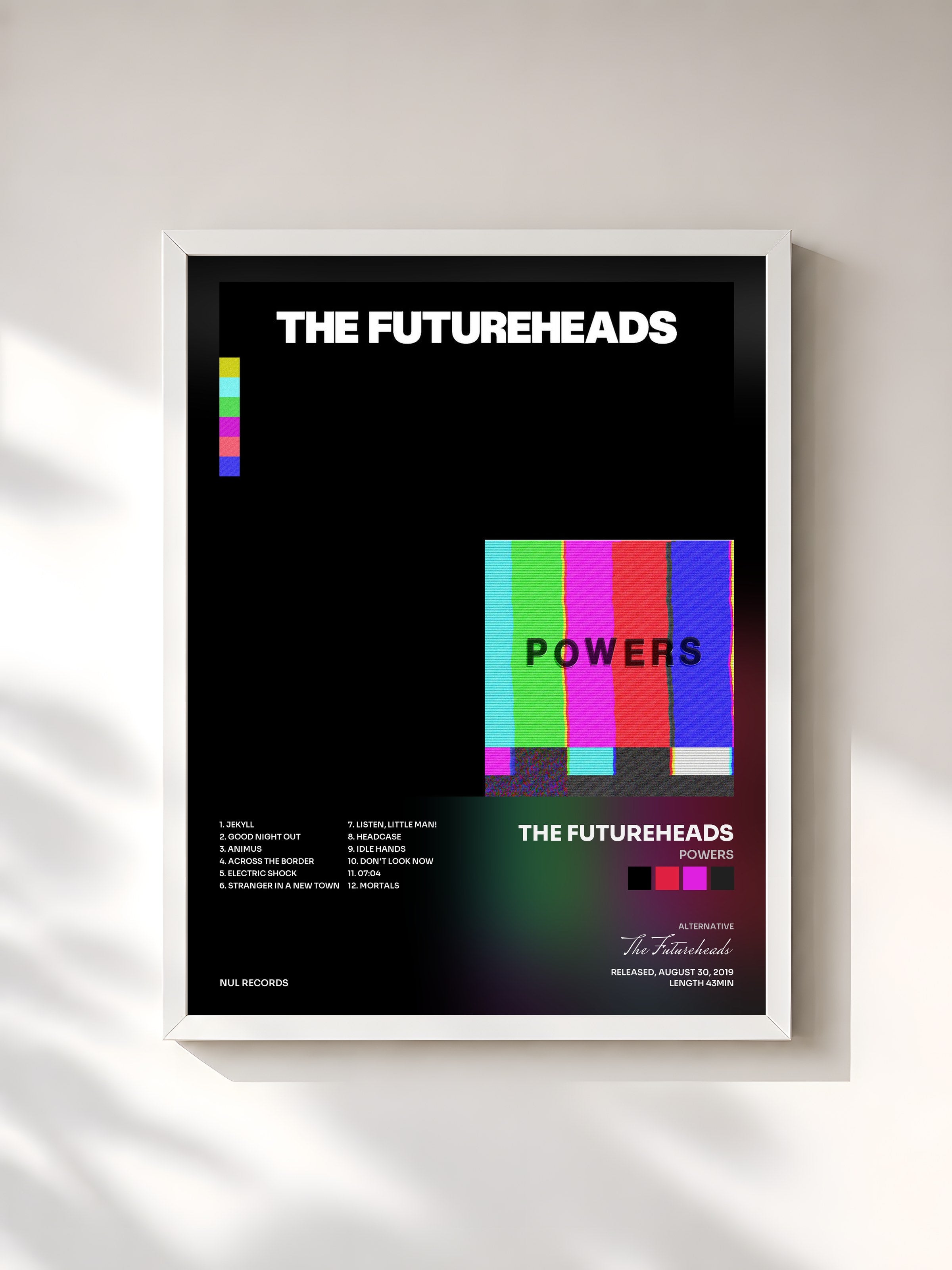 #blanc Tableau de l'album Powers de The Futureheads, cadre blanc, imprimé et encadré en France