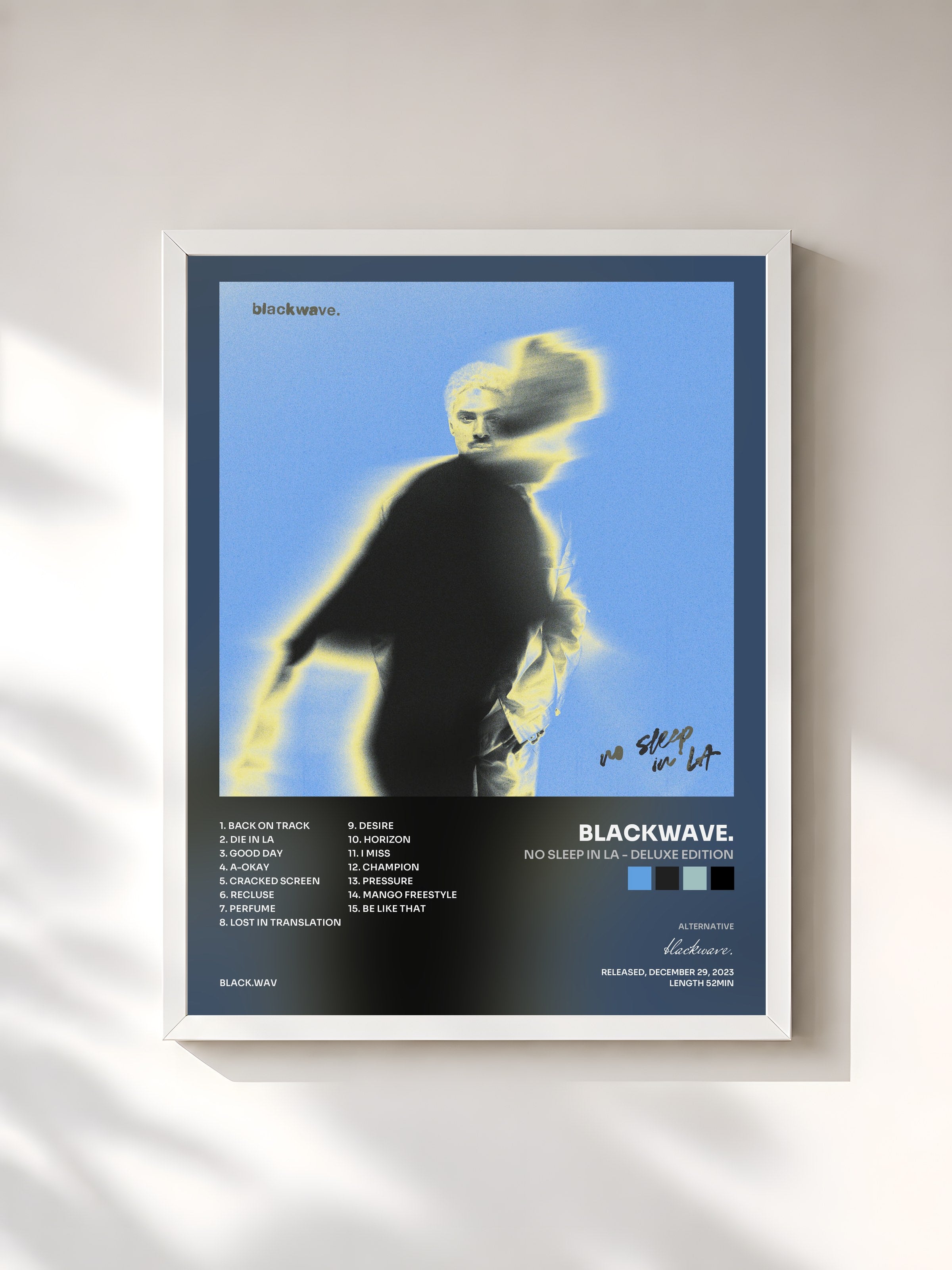 #blanc Tableau de l'album no sleep in LA - deluxe edition de blackwave., cadre blanc, imprimé et encadré en France