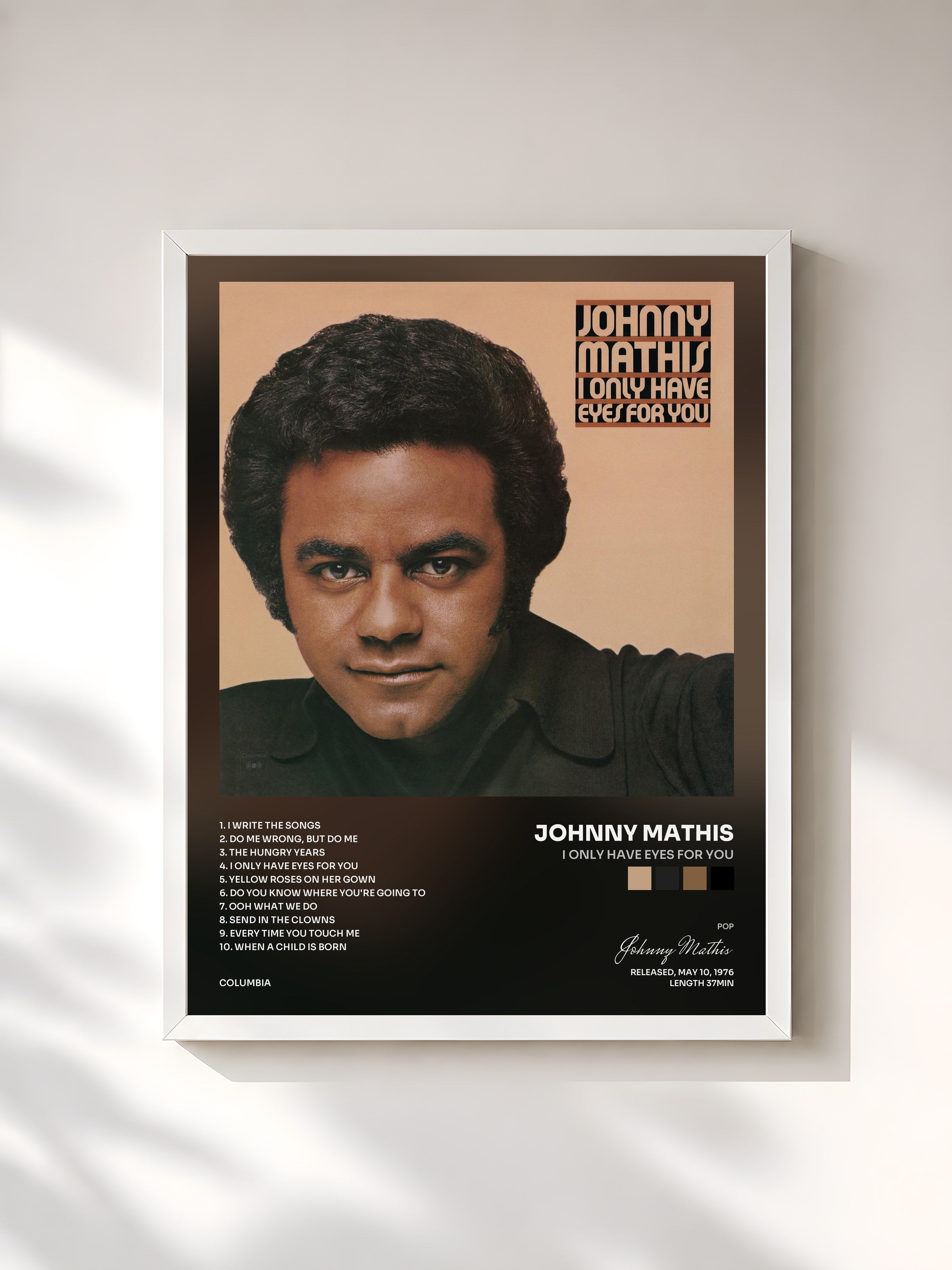 #blanc Tableau de l'album I Only Have Eyes For You de Johnny Mathis, cadre blanc, imprimé et encadré en France
