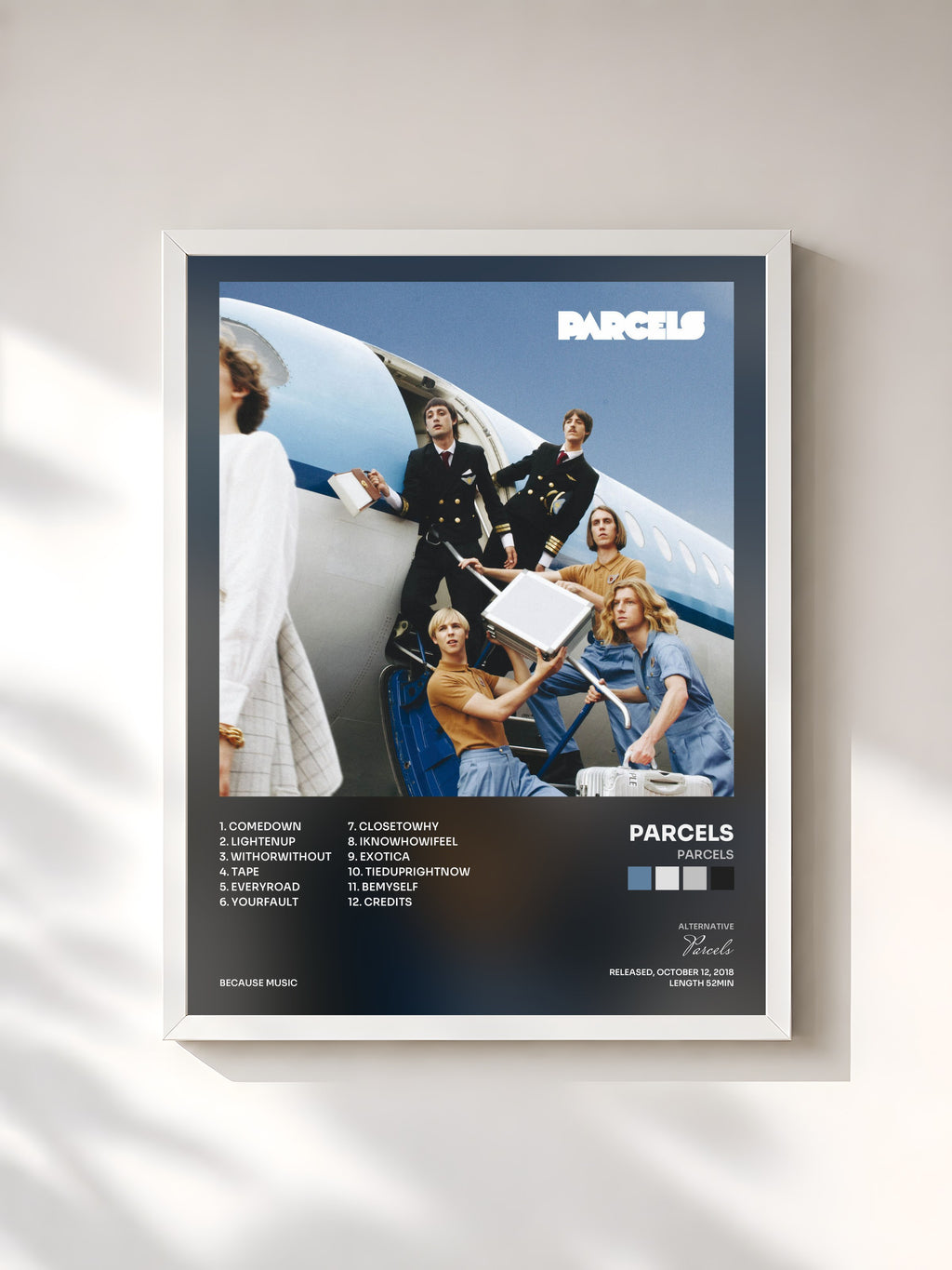 #blanc Tableau de l'album Parcels de Parcels, cadre blanc, imprimé et encadré en France
