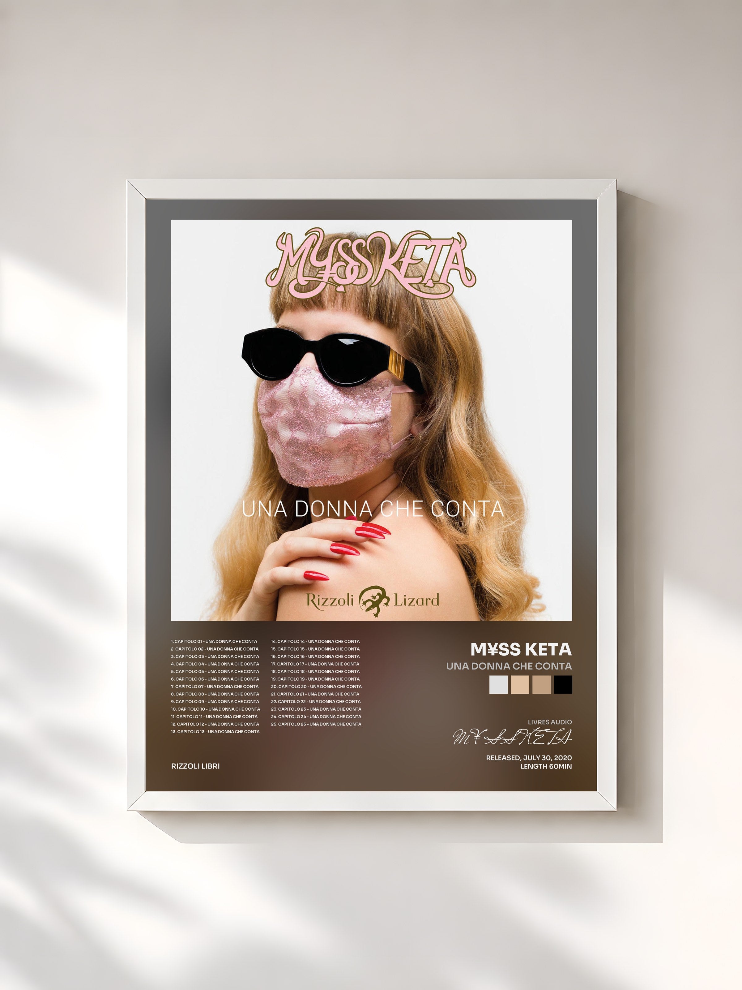 #blanc Tableau de l'album UNA DONNA CHE CONTA de M¥SS KETA, cadre blanc, imprimé et encadré en France