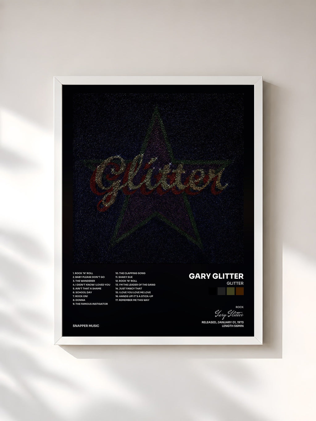 #blanc Glitter by Gary Glitter as a framed art print, white frame, printed and framed in France