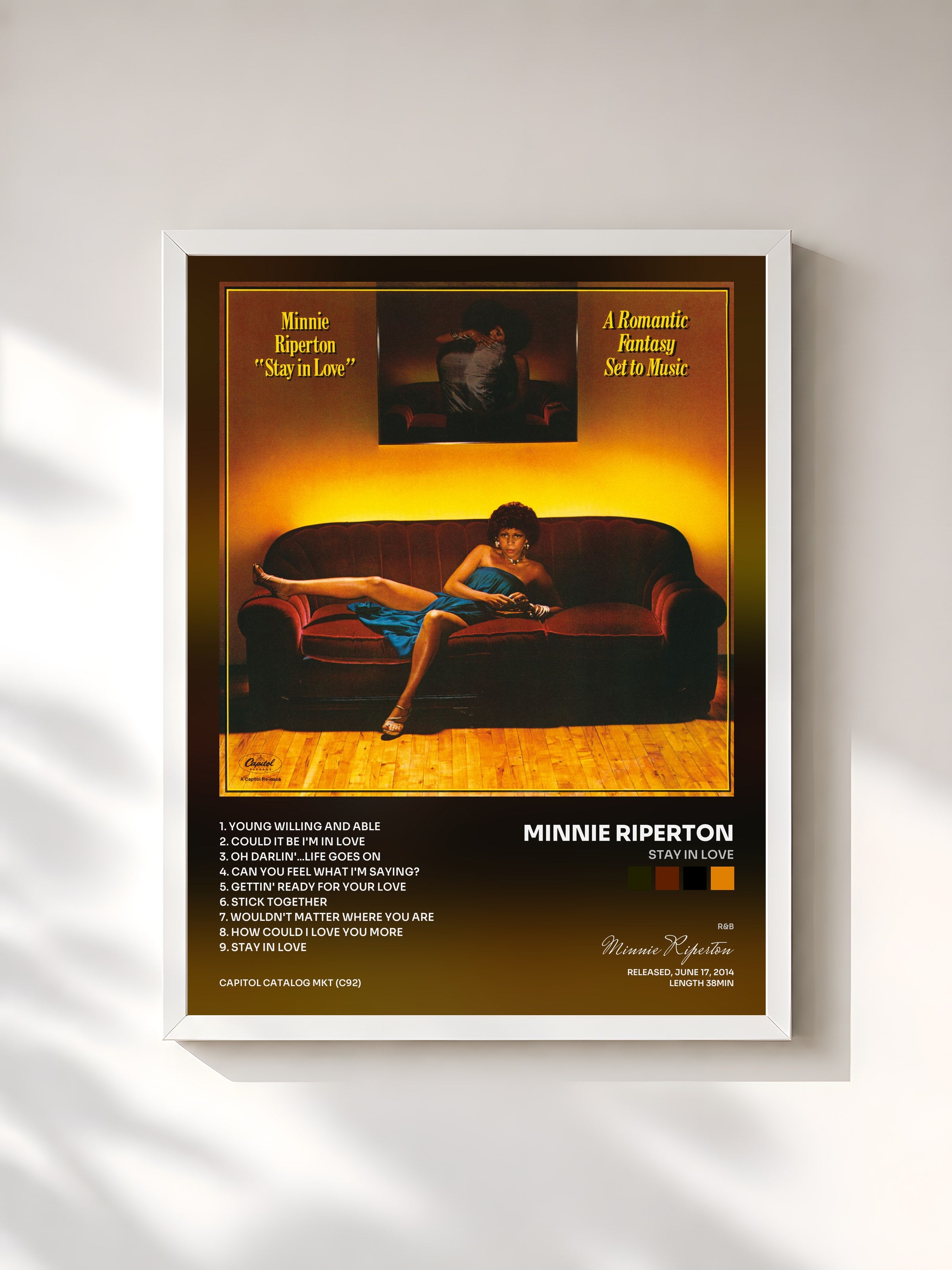 #blanc Tableau de l'album Stay In Love de Minnie Riperton, cadre blanc, imprimé et encadré en France