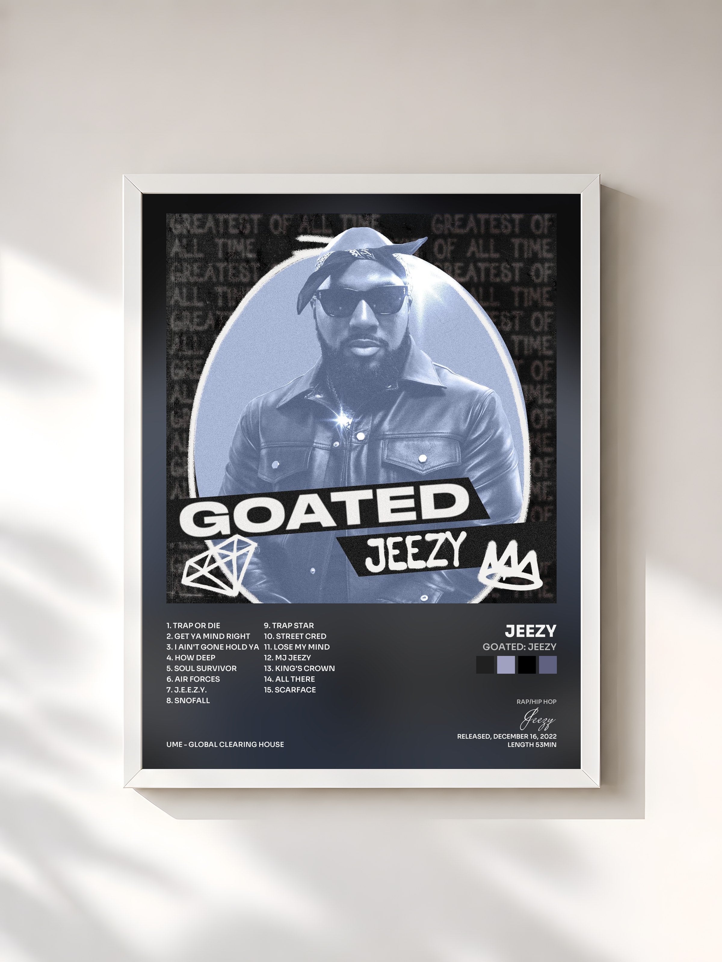 #blanc Tableau de l'album GOATED: Jeezy de Jeezy, cadre blanc, imprimé et encadré en France