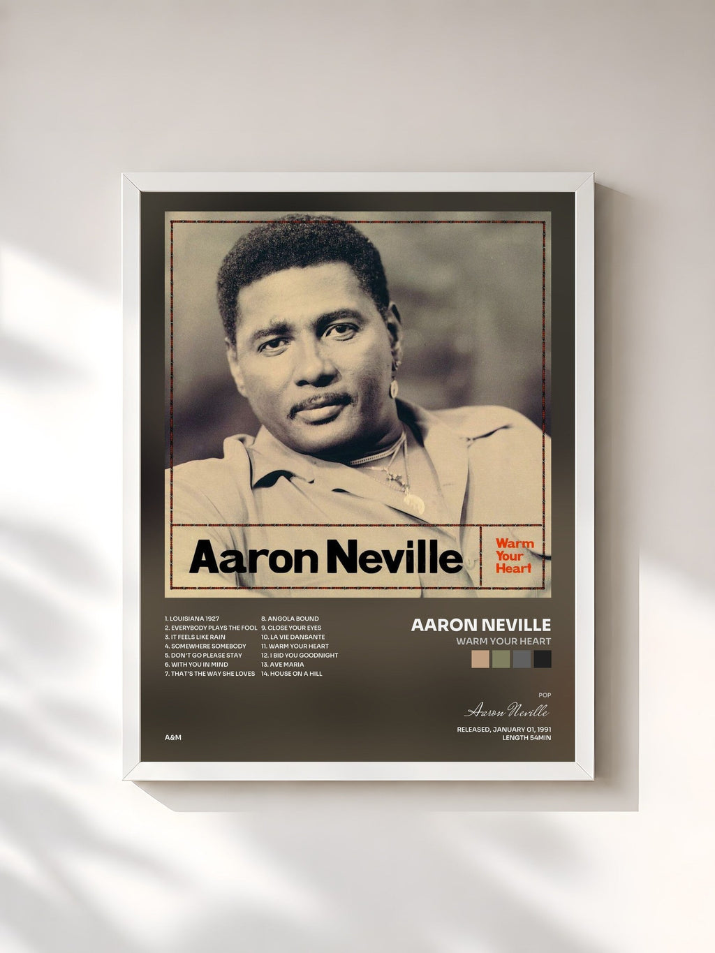 #blanc Warm Your Heart di Aaron Neville in stampa incorniciata, cornice bianca, stampata e incorniciata in Francia