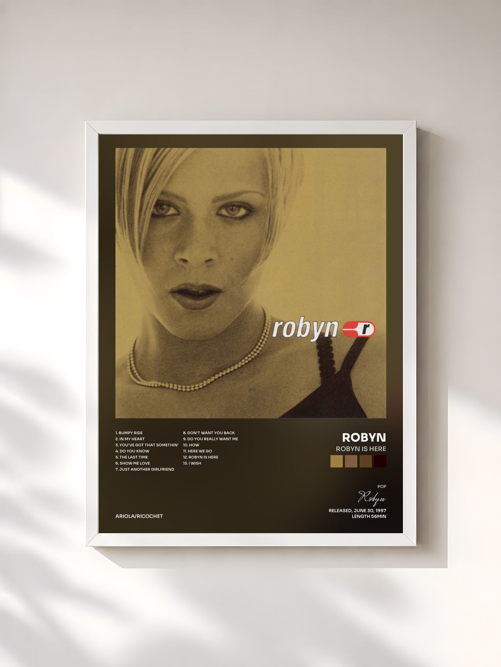 #blanc Tableau de l'album Robyn Is Here de Robyn, cadre blanc, imprimé et encadré en France
