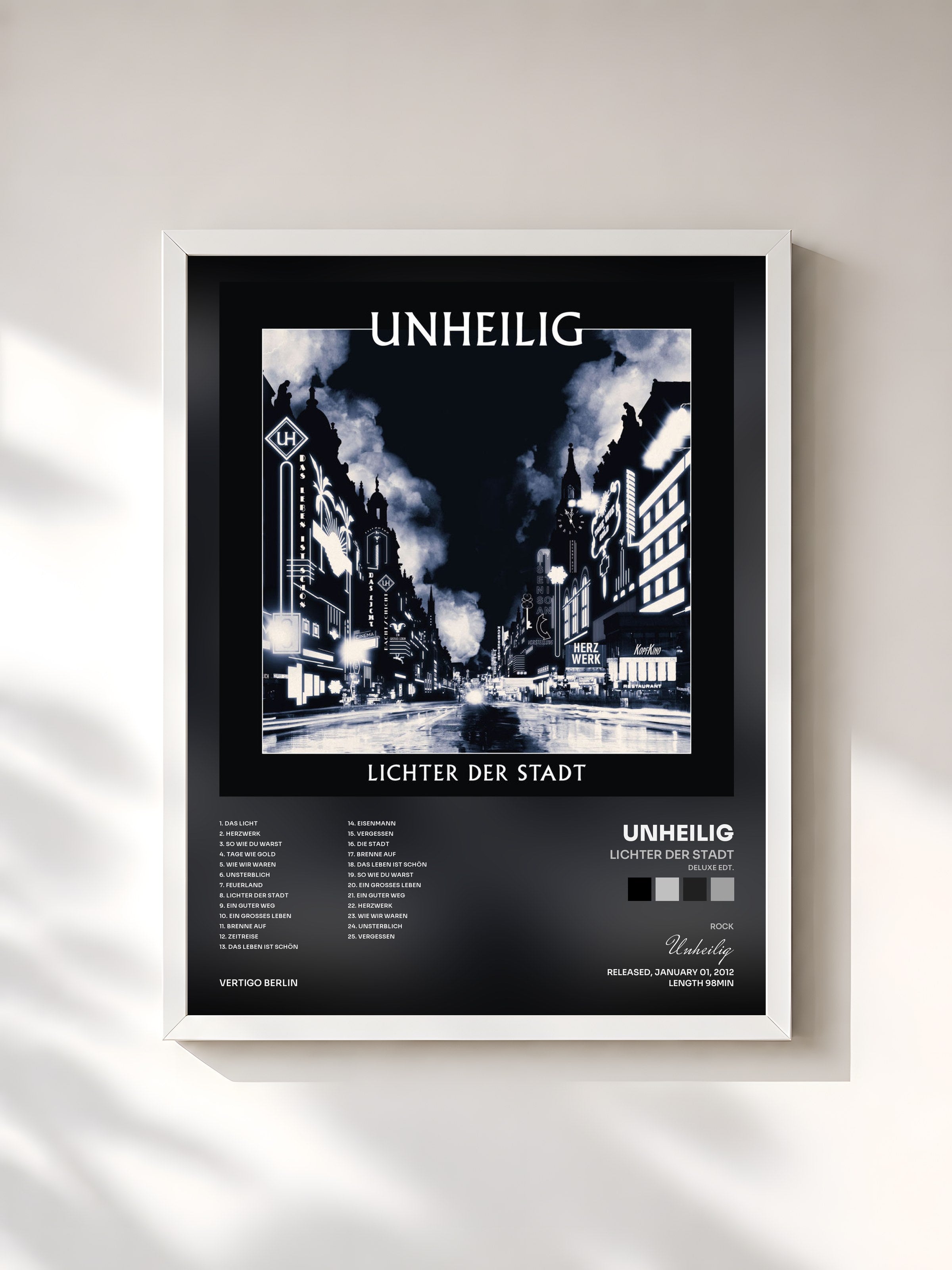#blanc Tableau de l'album Lichter der Stadt (Deluxe Edt.) de Unheilig, cadre blanc, imprimé et encadré en France