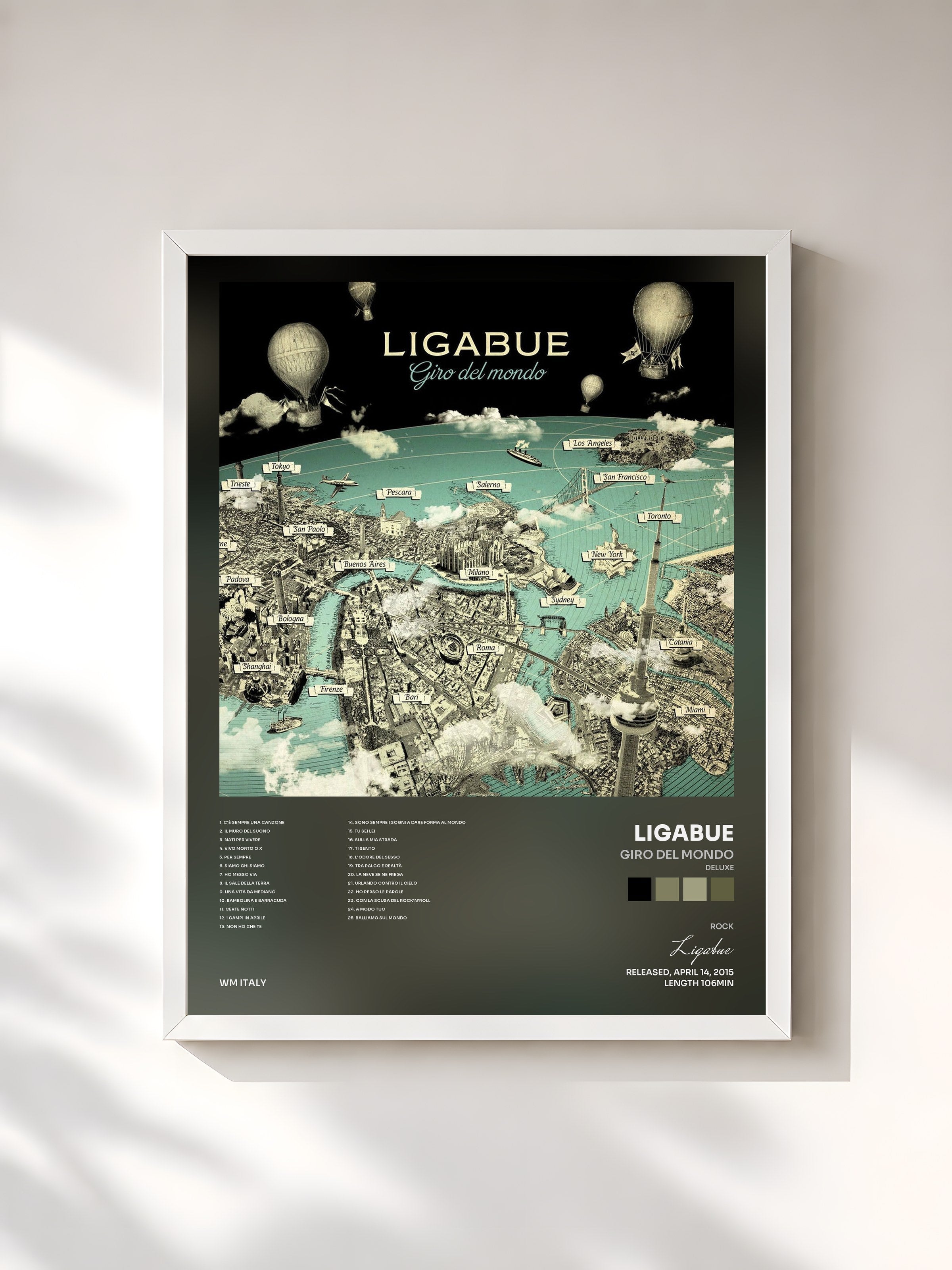 #blanc Tableau de l'album Giro del mondo (Deluxe) de Ligabue, cadre blanc, imprimé et encadré en France