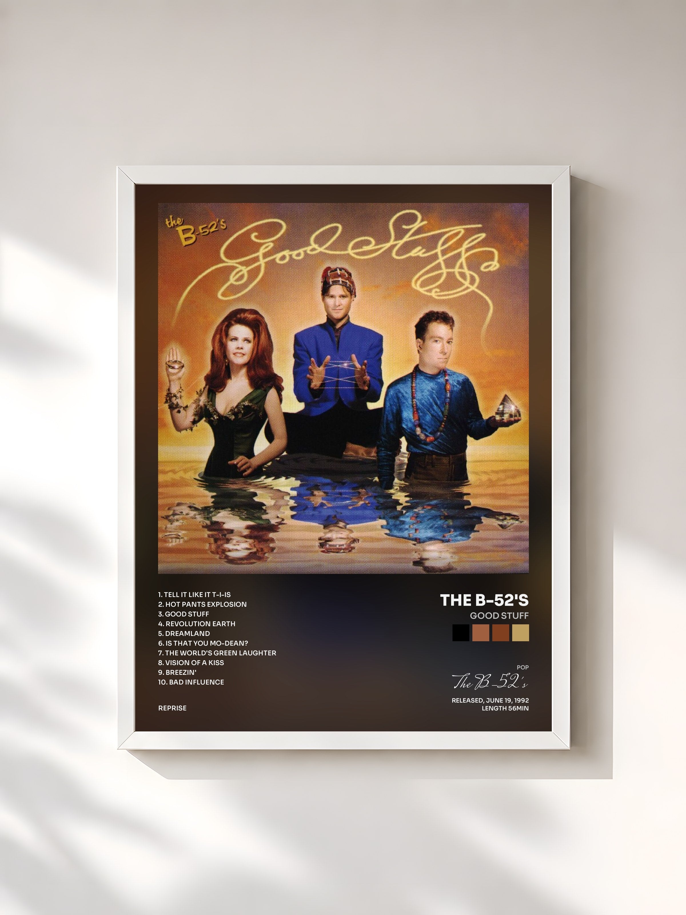 #blanc Tableau de l'album Good Stuff de The B-52's, cadre blanc, imprimé et encadré en France