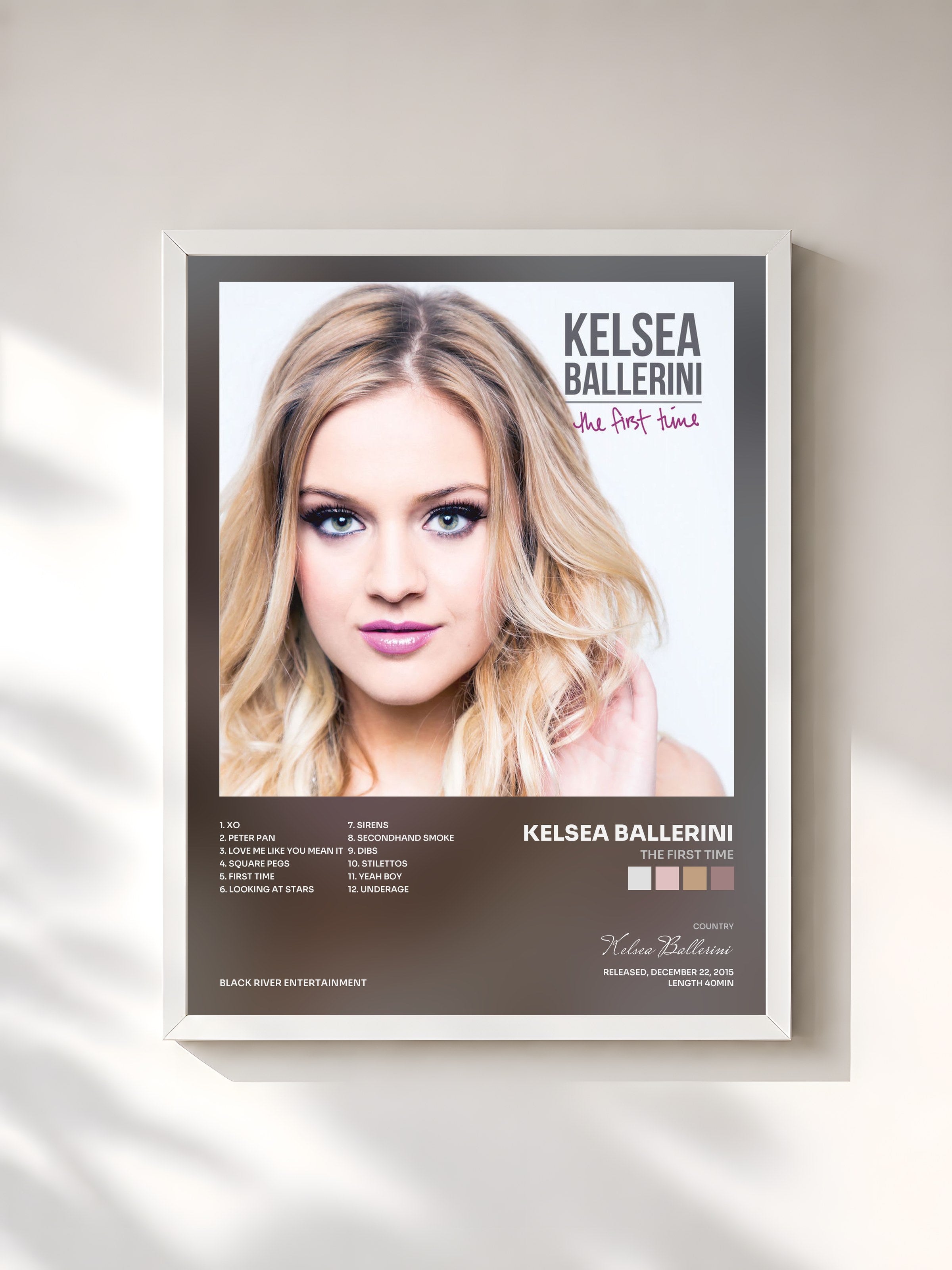 #blanc Tableau de l'album The First Time de Kelsea Ballerini, cadre blanc, imprimé et encadré en France