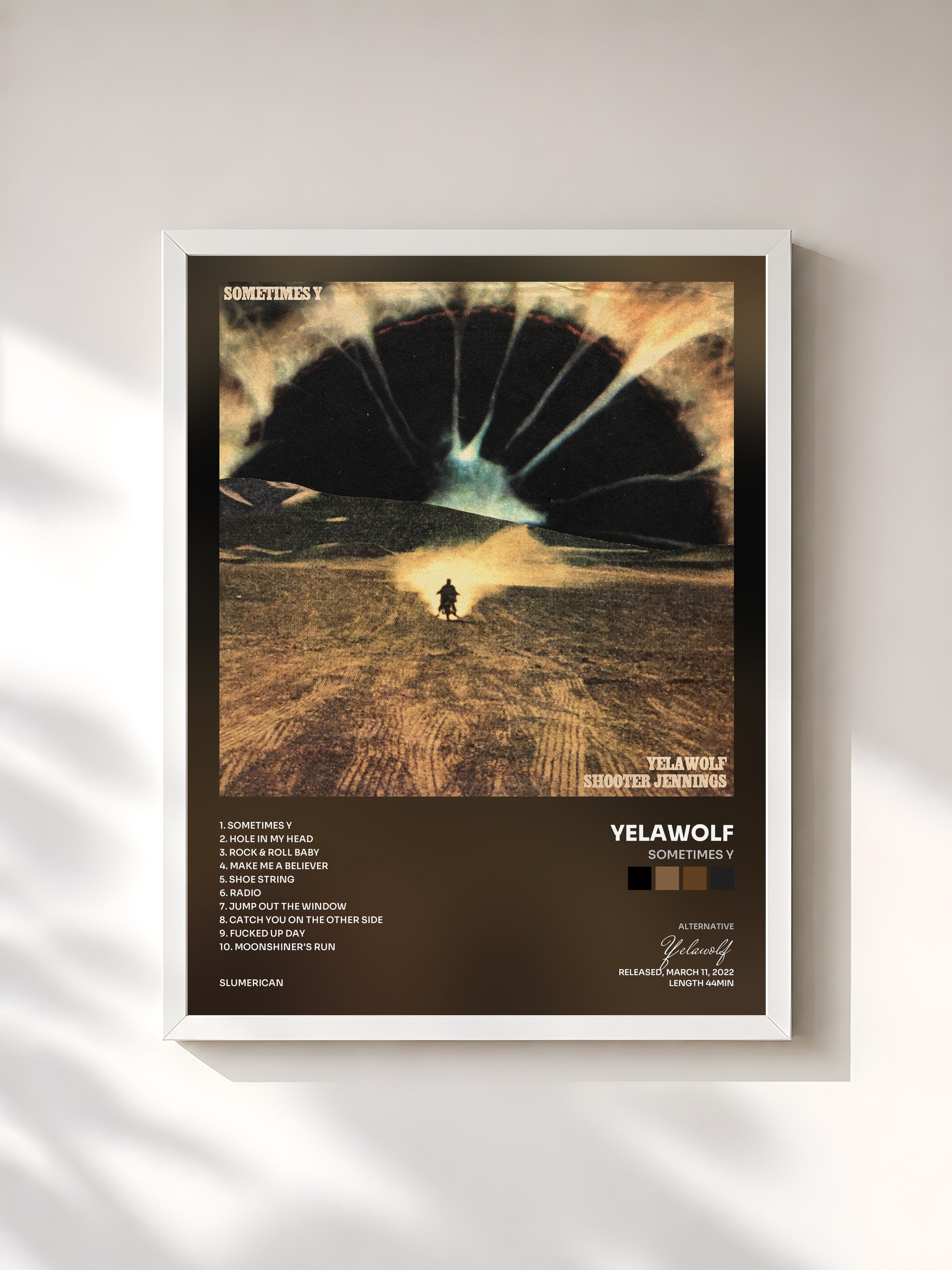 #blanc Tableau de l'album Sometimes Y de Yelawolf, cadre blanc, imprimé et encadré en France