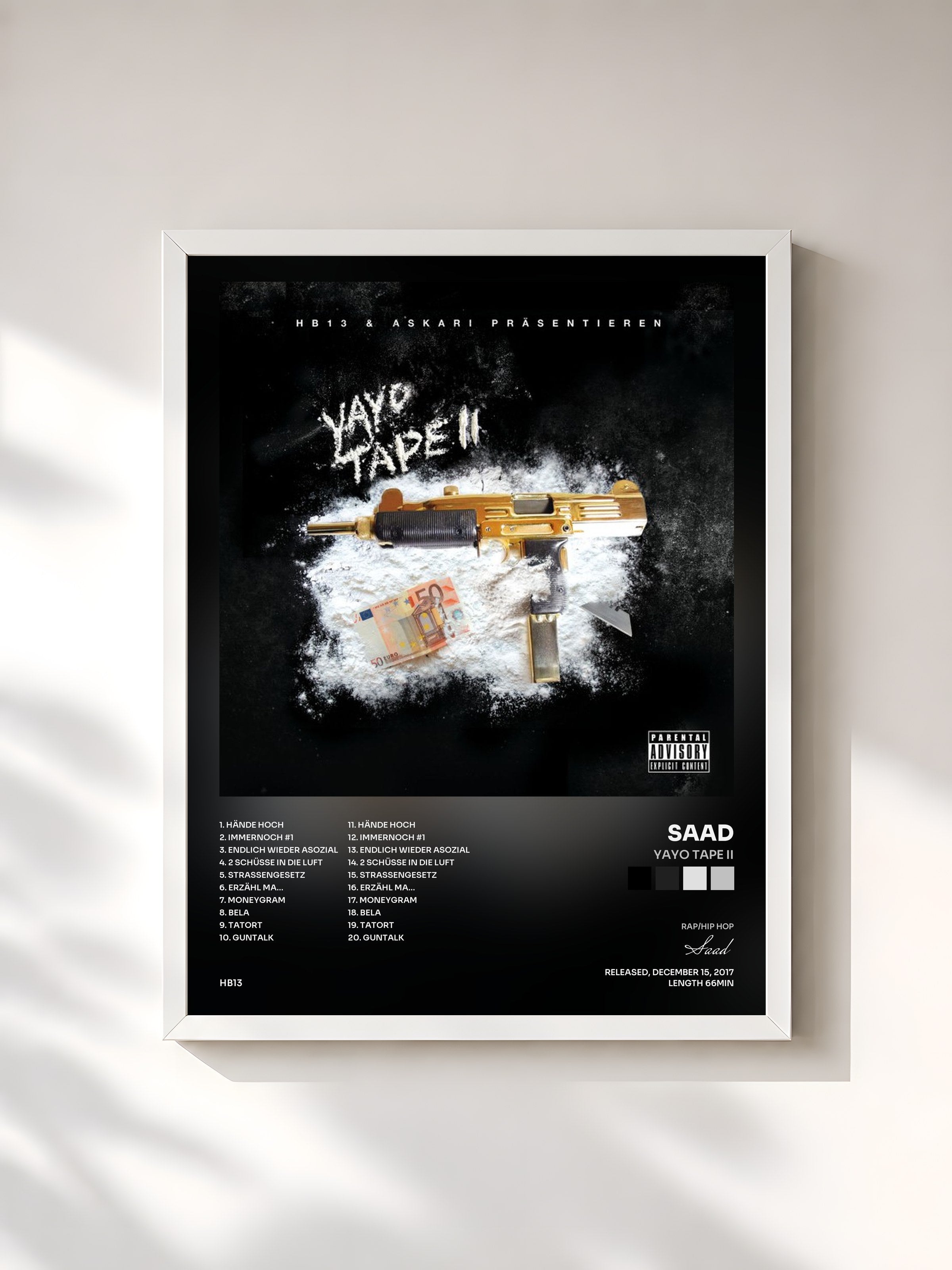 #blanc Tableau de l'album Yayo Tape II de Saad, cadre blanc, imprimé et encadré en France