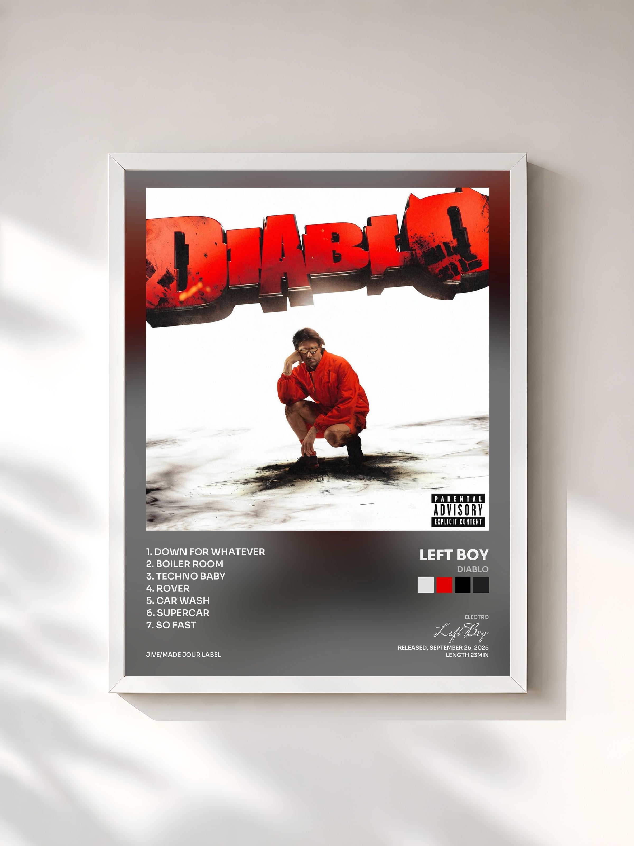 #blanc Tableau de l'album DIABLO de Left Boy, cadre blanc, imprimé et encadré en France