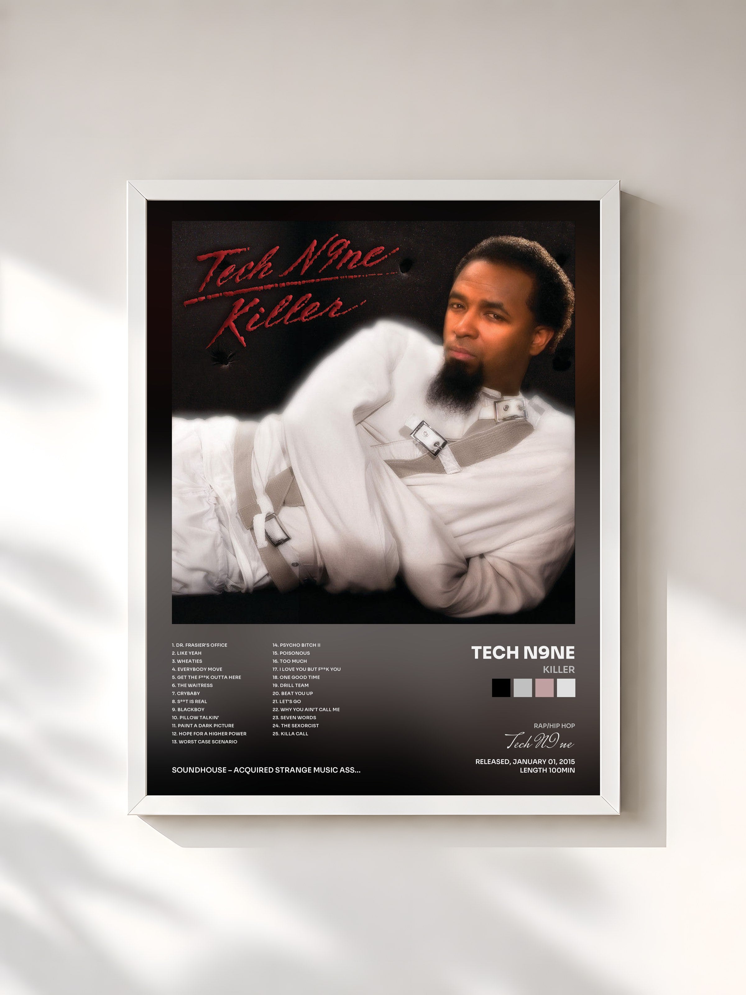 #blanc Tableau de l'album Killer de Tech N9ne, cadre blanc, imprimé et encadré en France