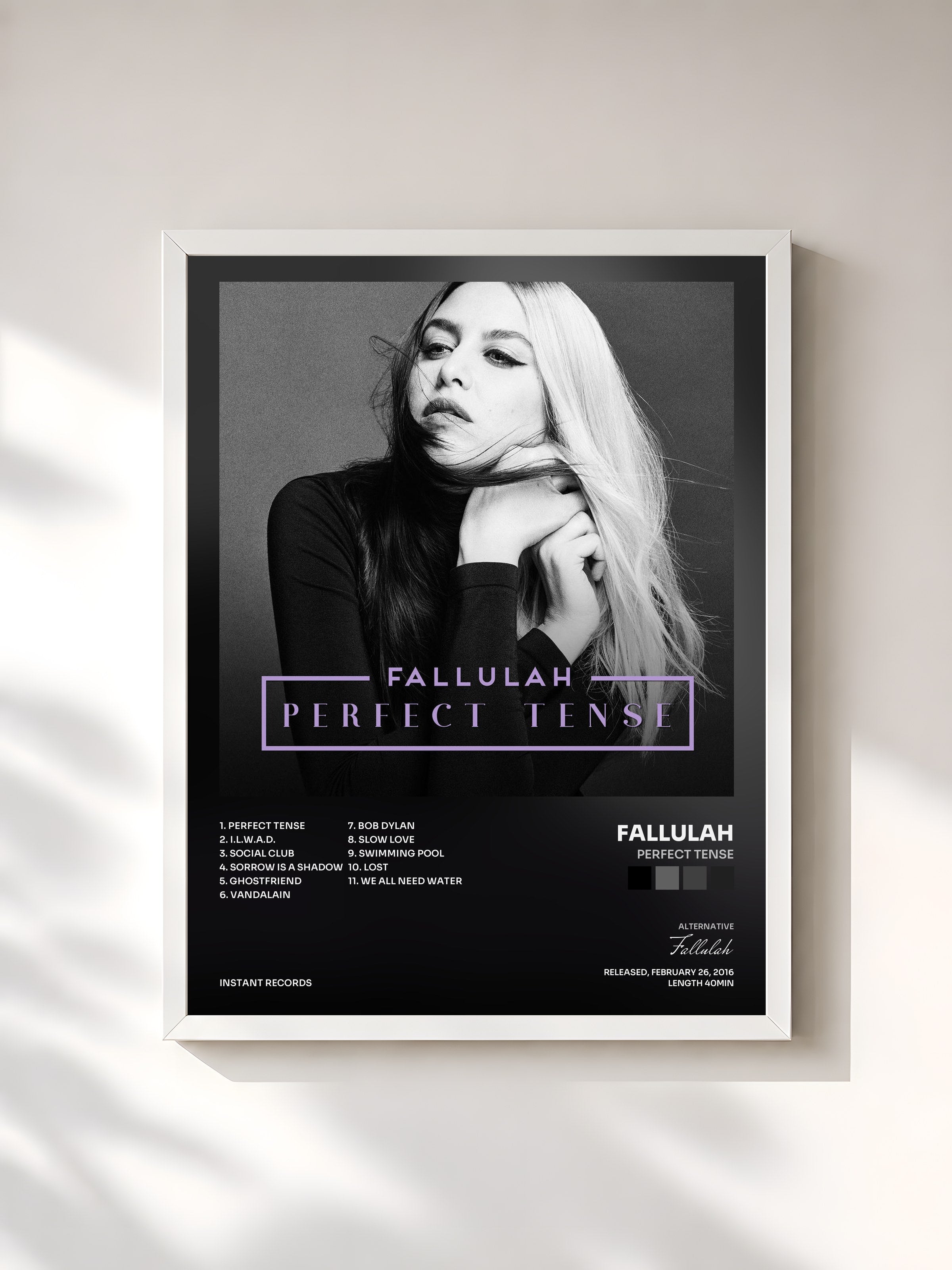 #blanc Tableau de l'album Perfect Tense de Fallulah, cadre blanc, imprimé et encadré en France