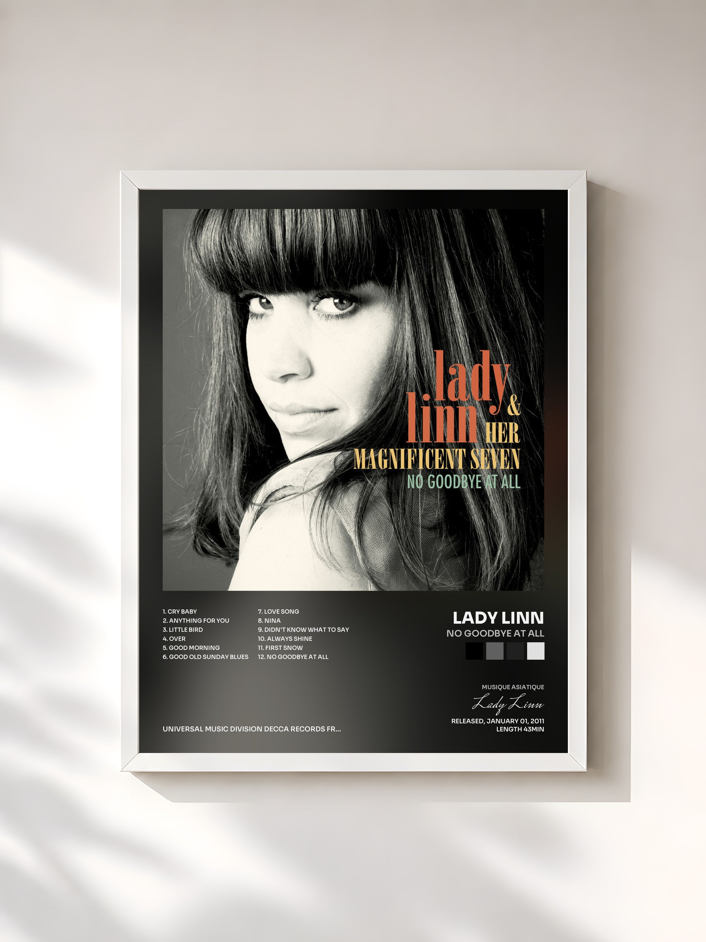 #blanc Tableau de l'album No Goodbye At All de Lady Linn, cadre blanc, imprimé et encadré en France