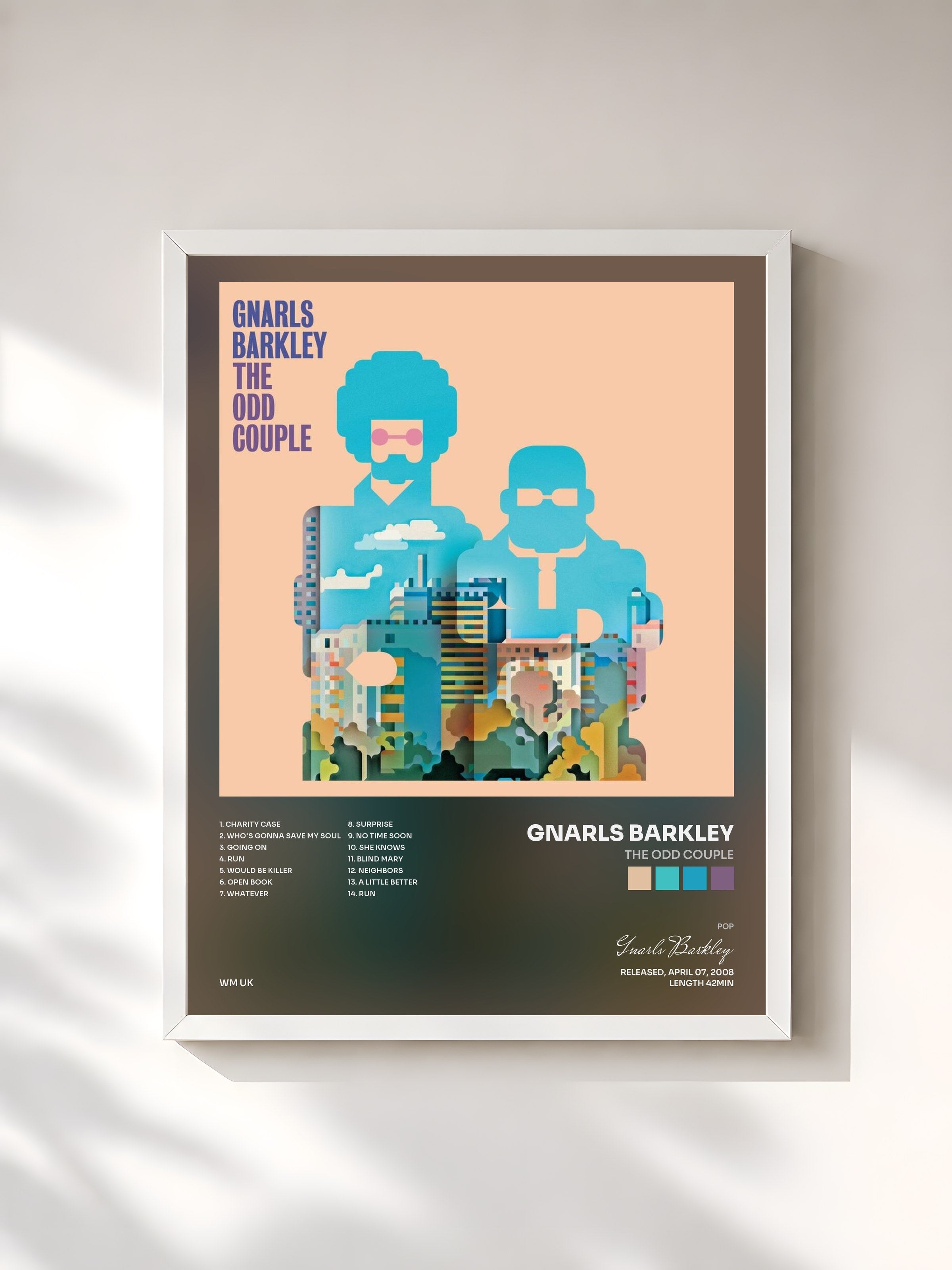 #blanc Tableau de l'album The Odd Couple de Gnarls Barkley, cadre blanc, imprimé et encadré en France