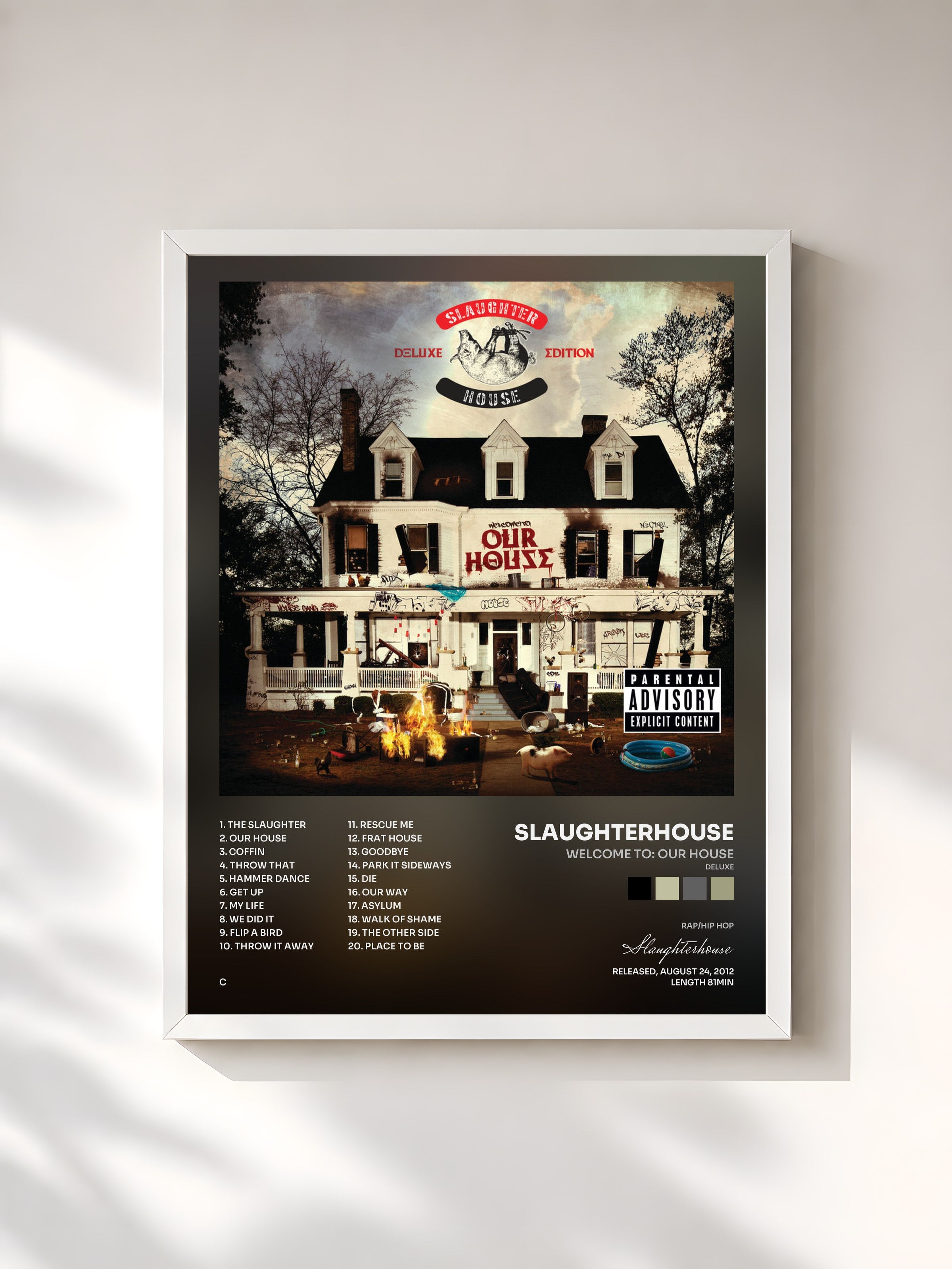 #blanc Tableau de l'album welcome to: OUR HOUSE (Deluxe) de Slaughterhouse, cadre blanc, imprimé et encadré en France