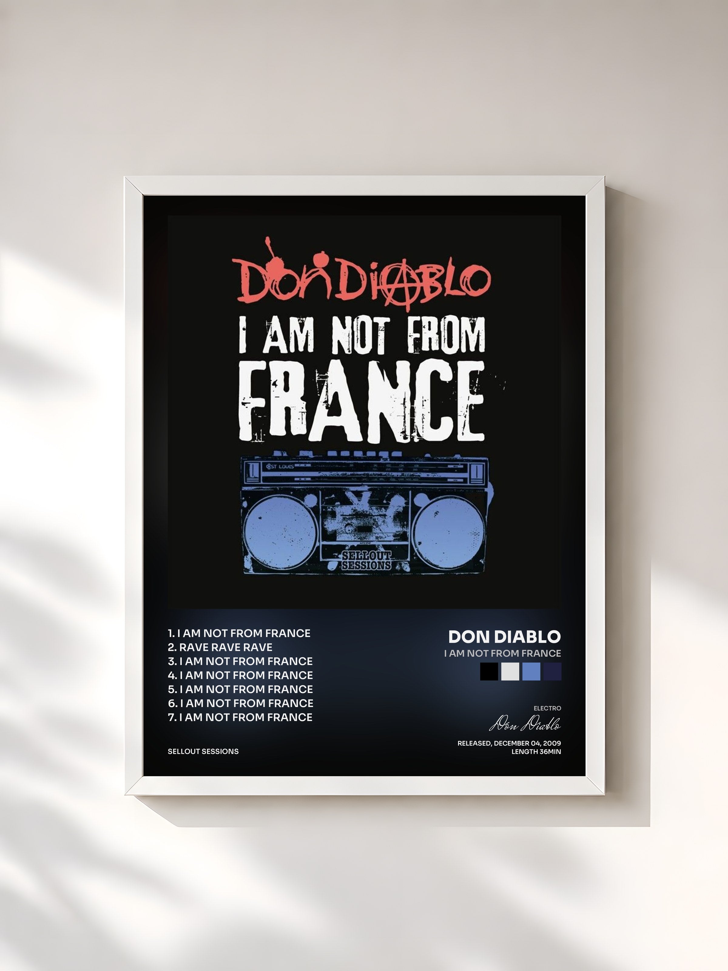 #blanc Tableau de l'album I am not from France de Don Diablo, cadre blanc, imprimé et encadré en France