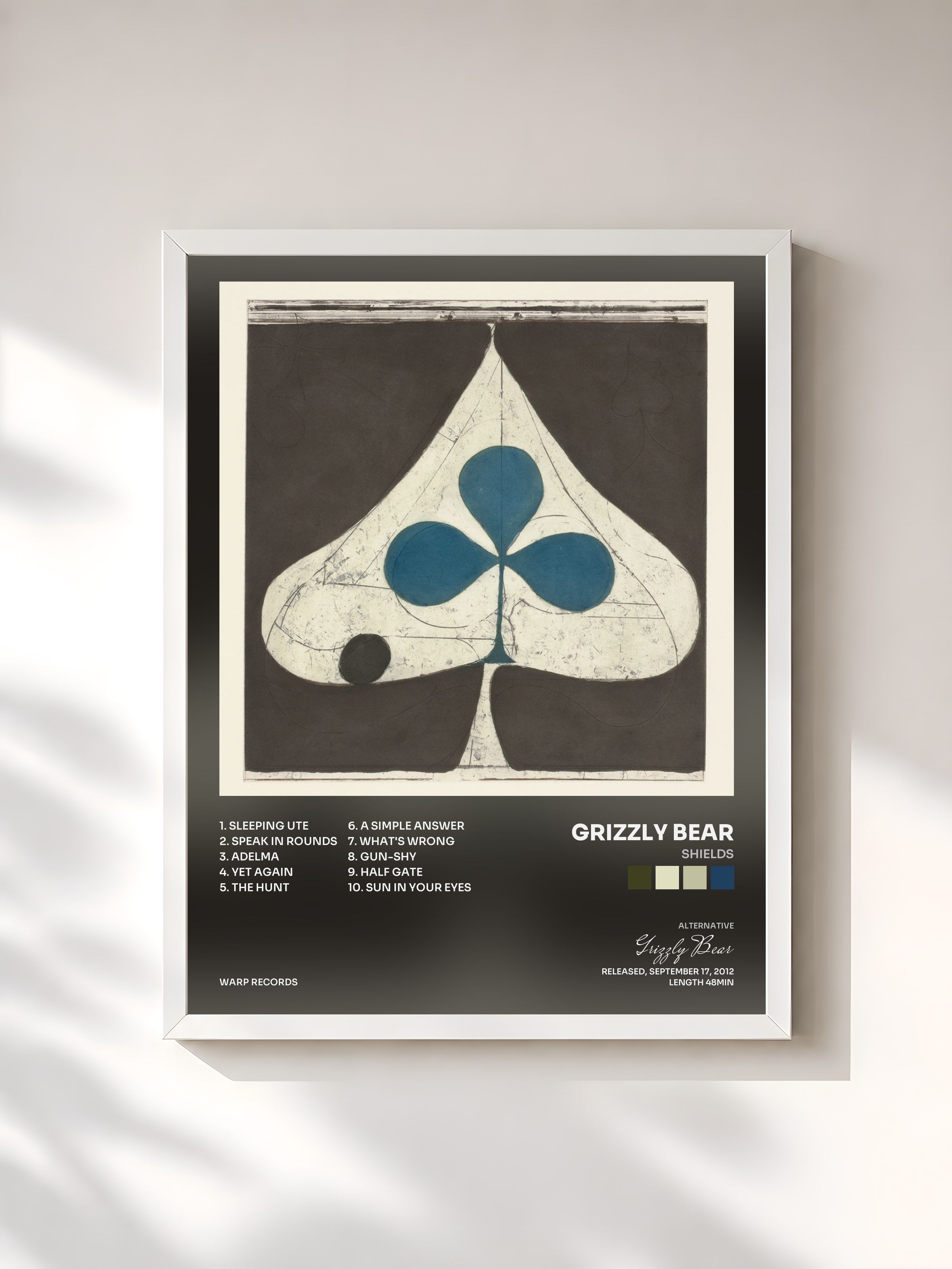 #blanc Tableau de l'album Shields de Grizzly Bear, cadre blanc, imprimé et encadré en France