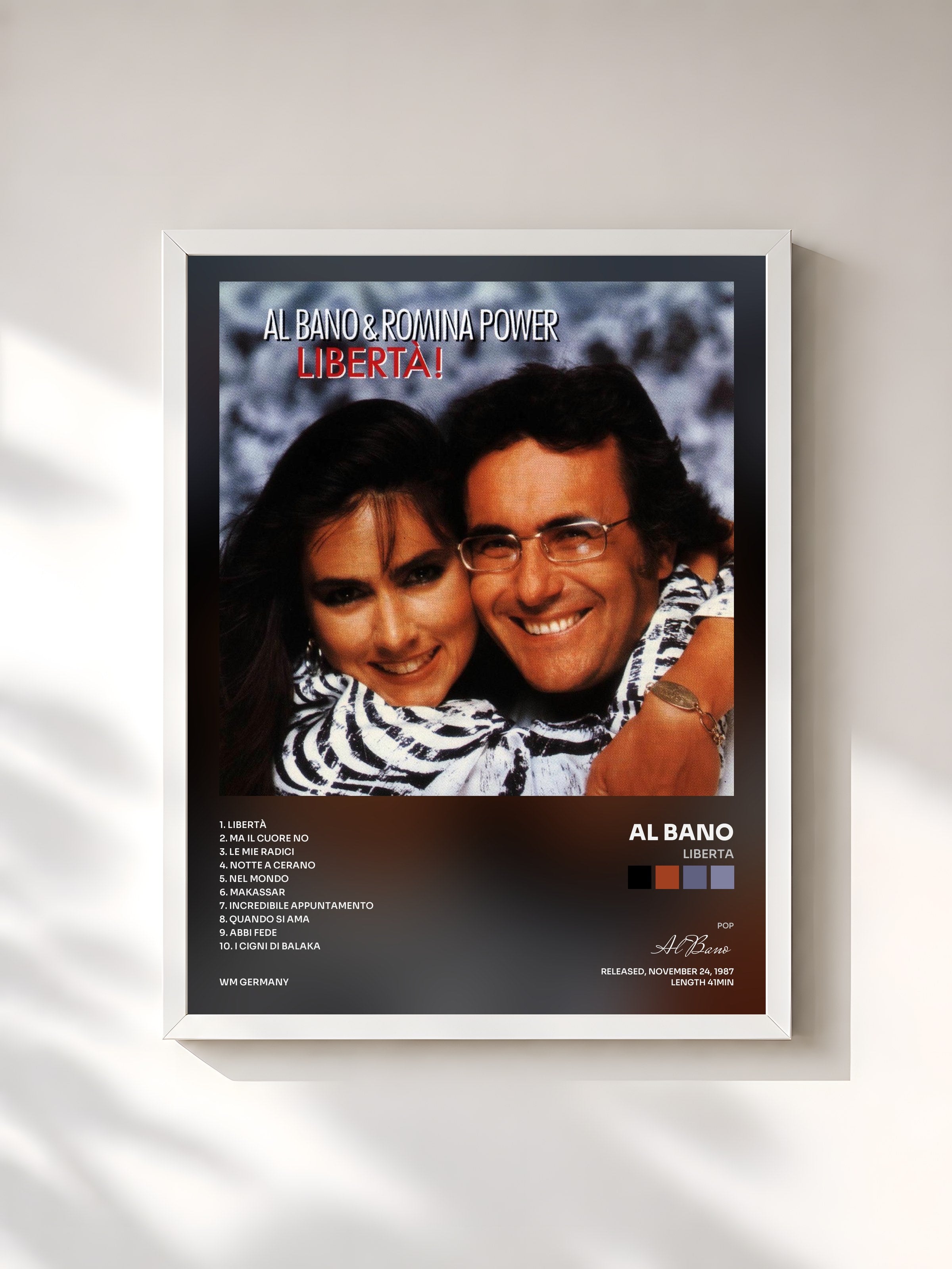 #blanc Tableau de l'album Liberta de Al Bano, cadre blanc, imprimé et encadré en France