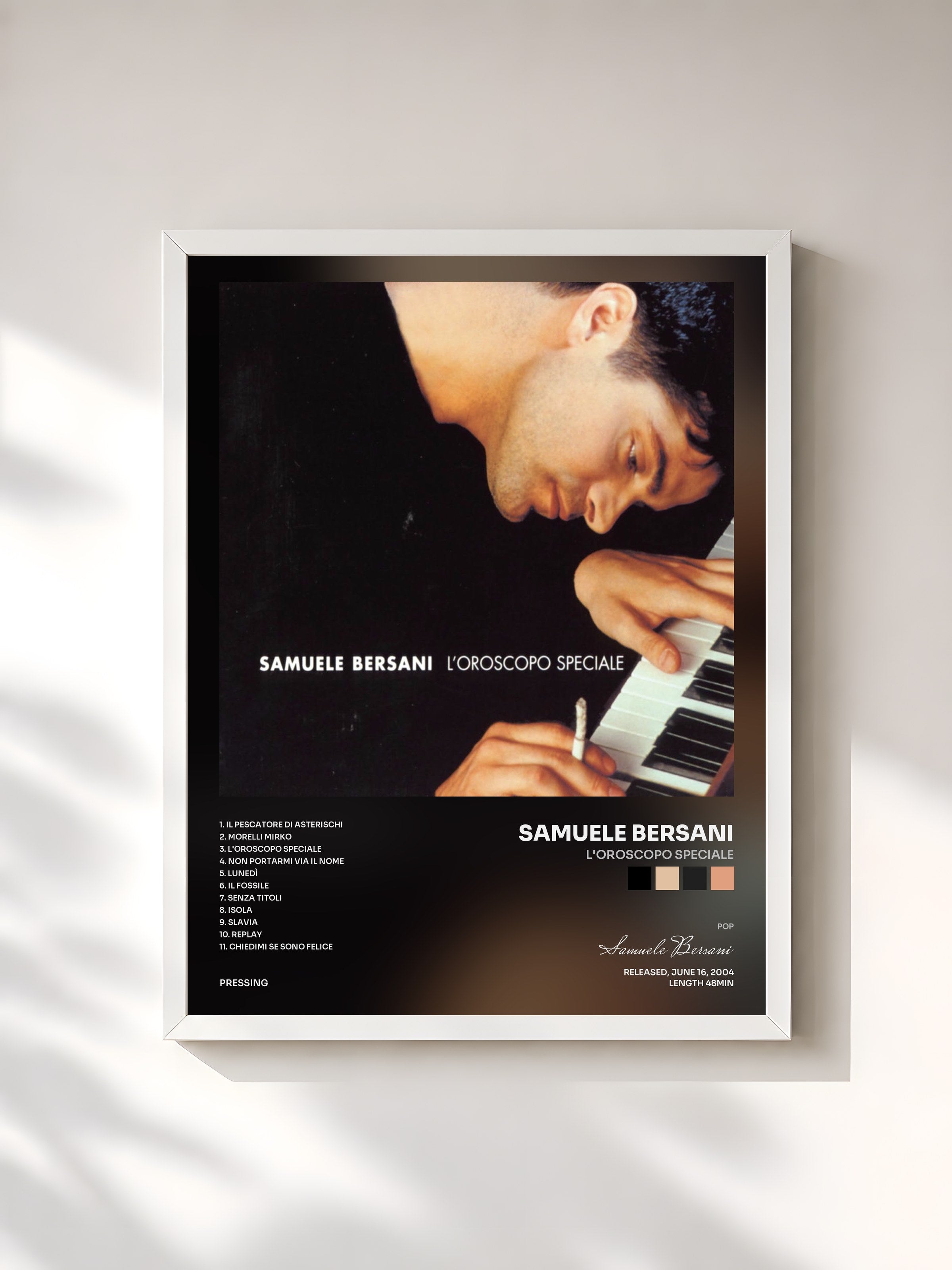 #blanc Tableau de l'album l'Oroscopo Speciale de Samuele Bersani, cadre blanc, imprimé et encadré en France