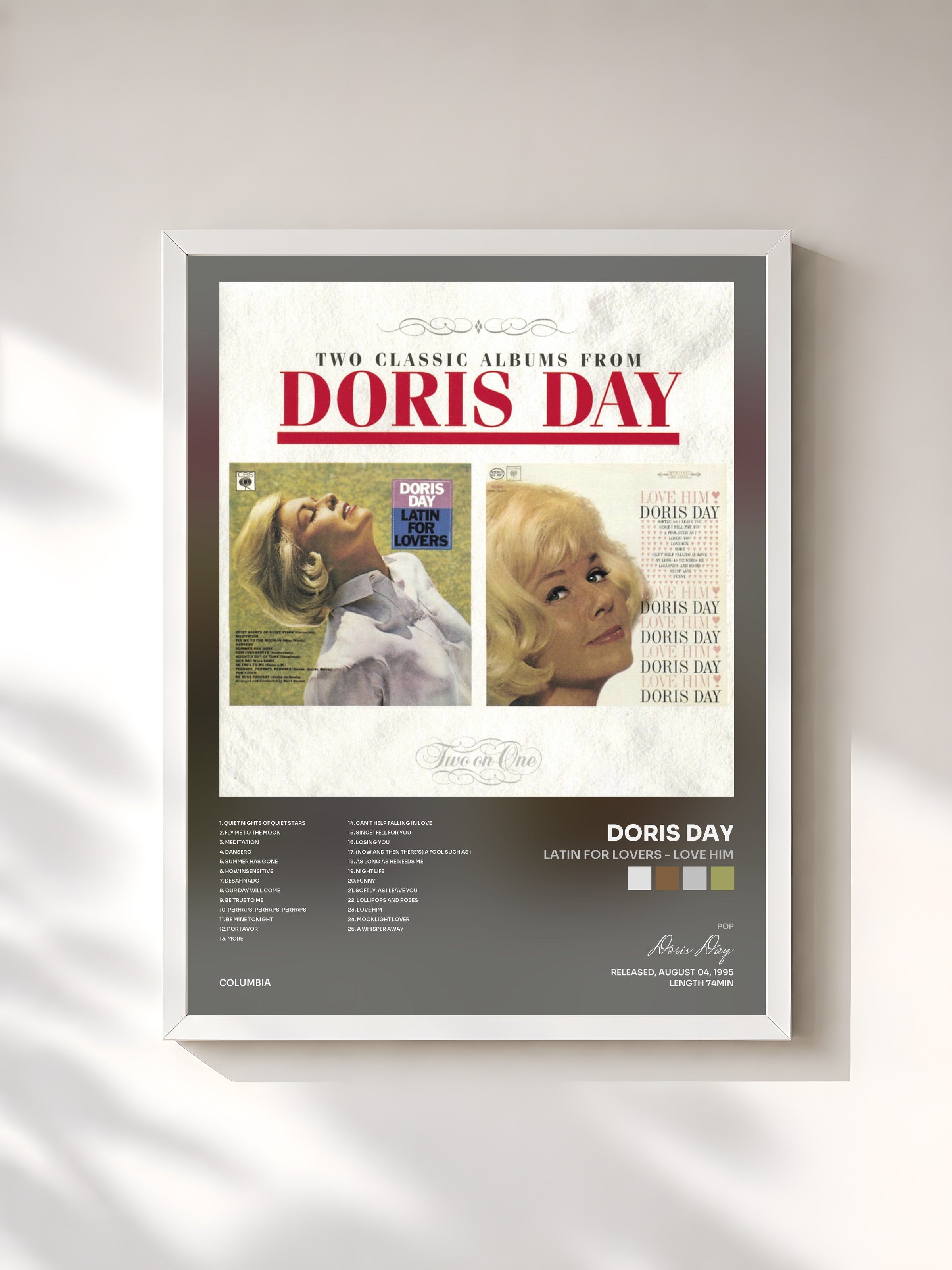#blanc Tableau de l'album LATIN FOR LOVERS - LOVE HIM de Doris Day, cadre blanc, imprimé et encadré en France