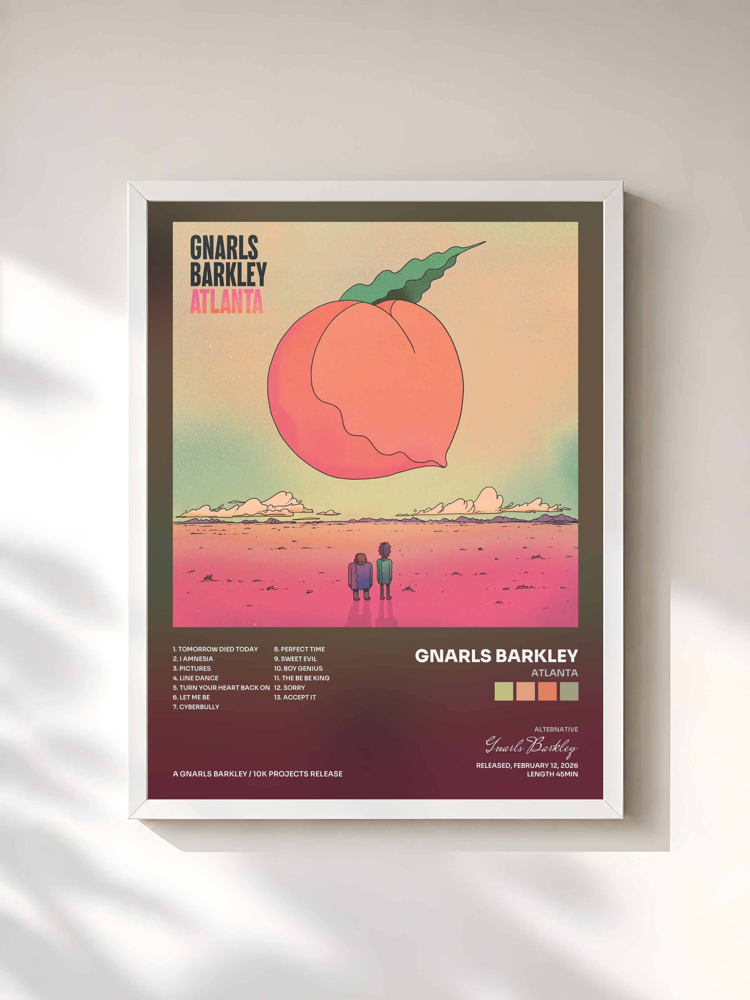 #blanc Tableau de l'album Atlanta de Gnarls Barkley, cadre blanc, imprimé et encadré en France