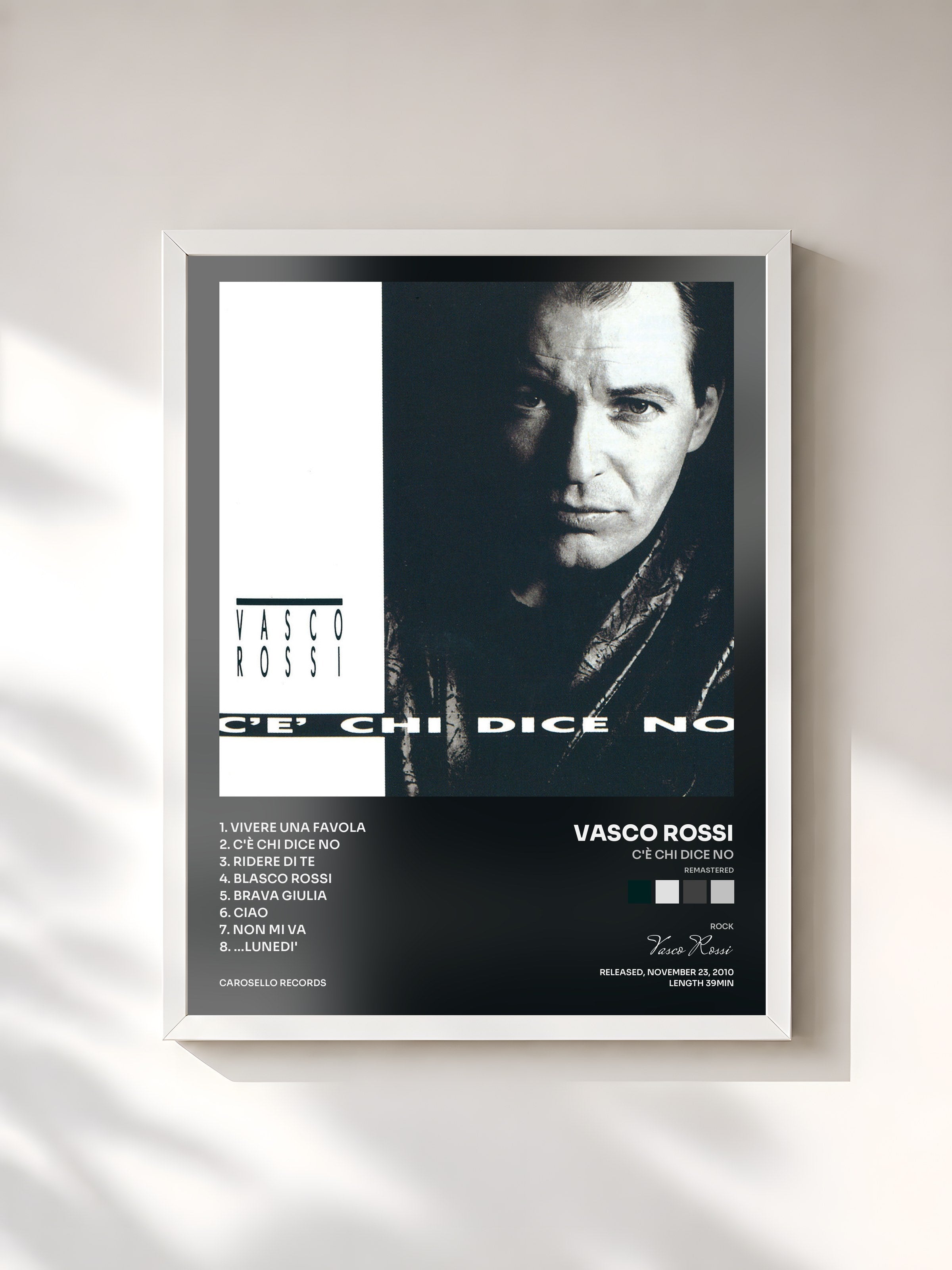 #blanc Tableau de l'album C'è Chi Dice No (Remastered) de Vasco Rossi, cadre blanc, imprimé et encadré en France