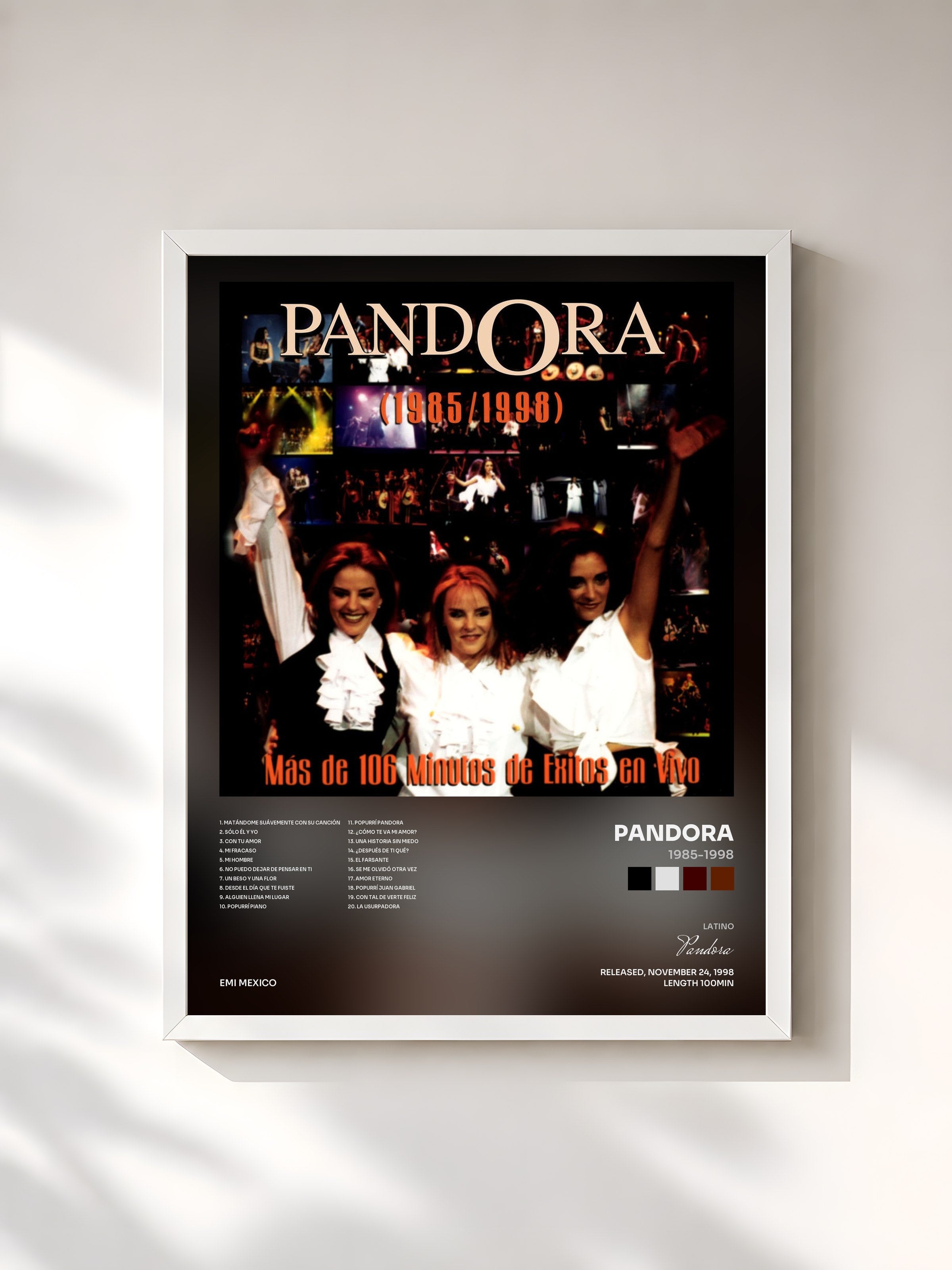 #blanc Tableau de l'album 1985-1998 de Pandora, cadre blanc, imprimé et encadré en France