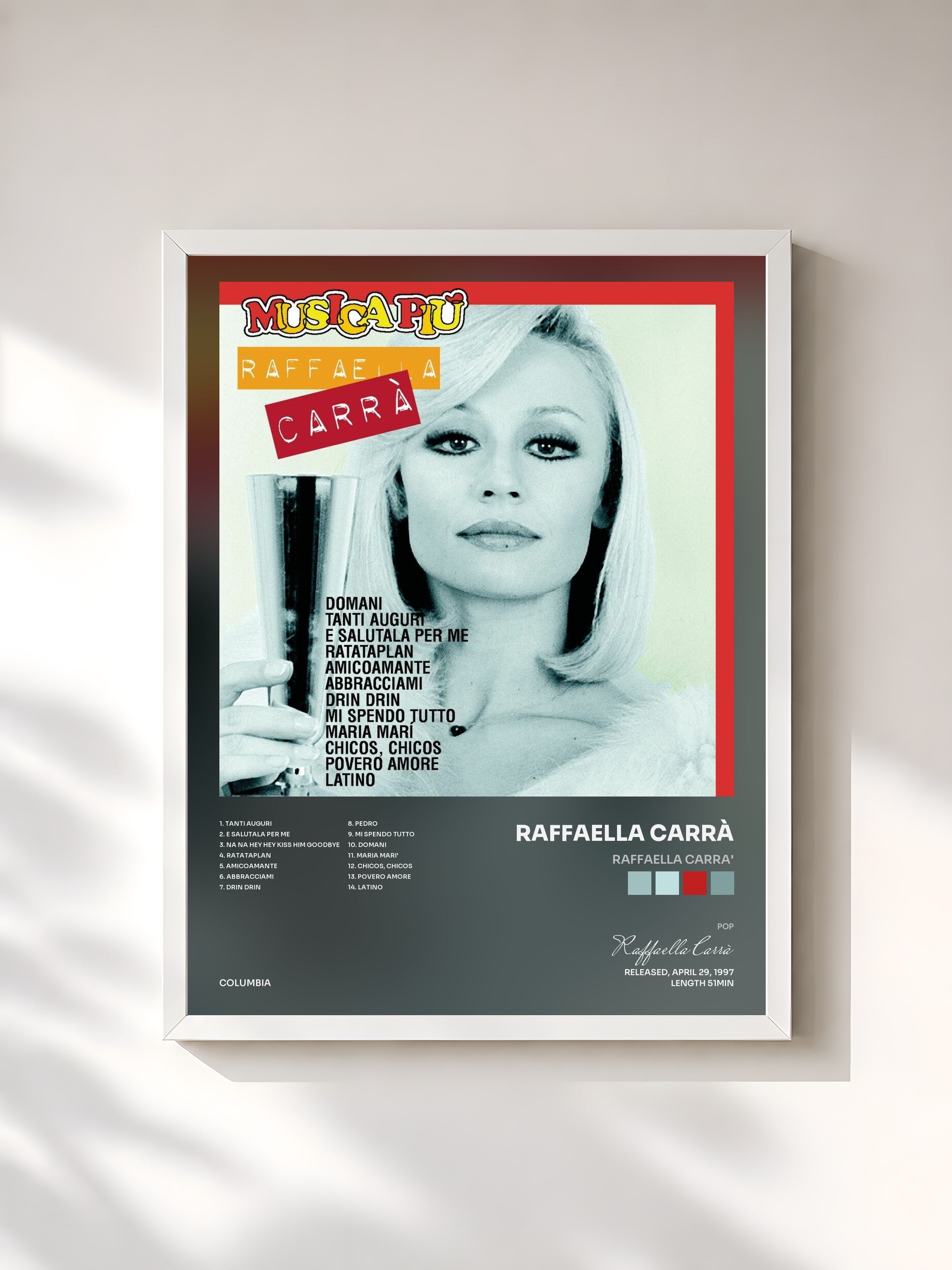 #blanc Tableau de l'album Raffaella Carra' de Raffaella Carrà, cadre blanc, imprimé et encadré en France