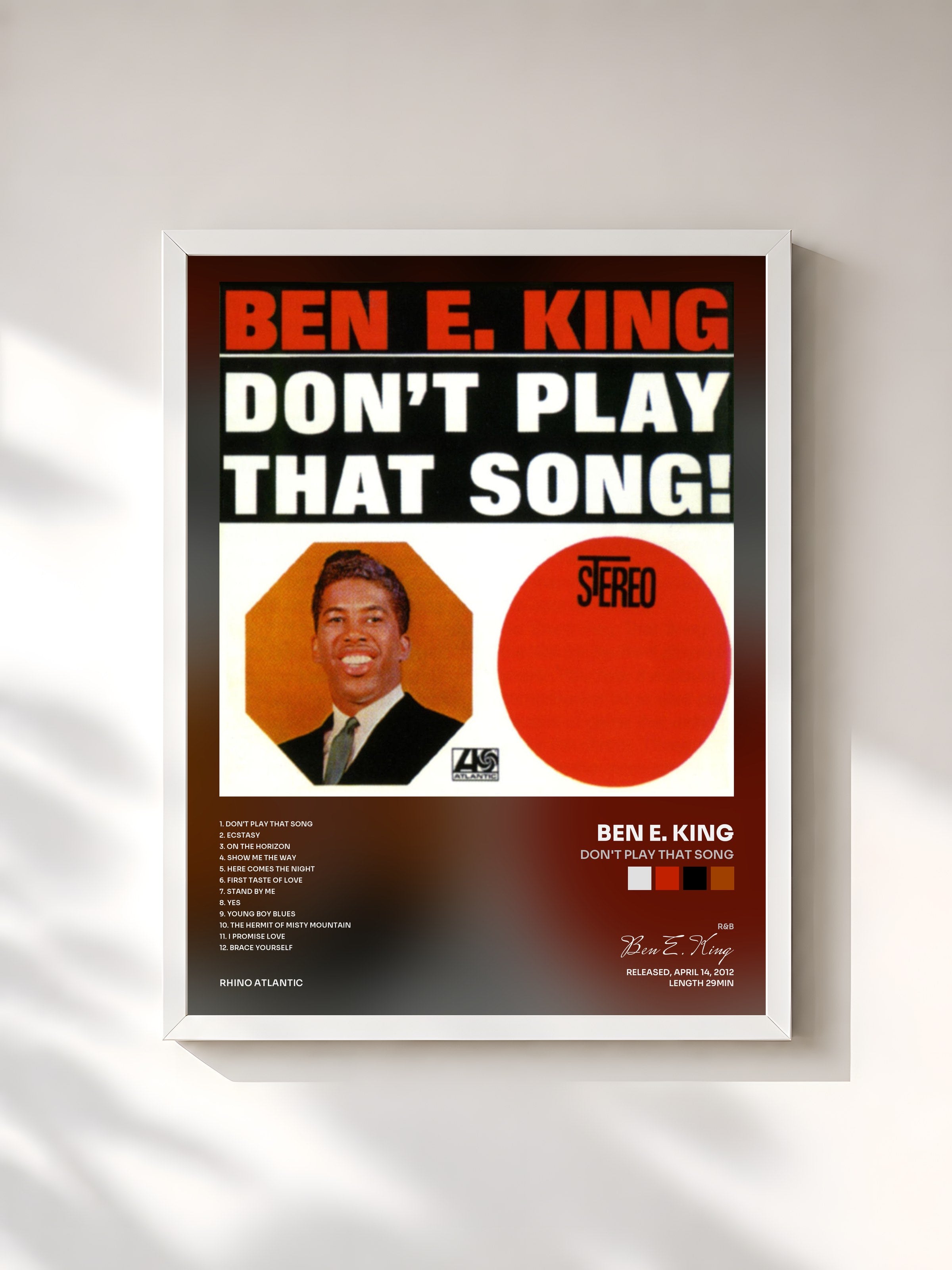 #blanc Tableau de l'album Don't Play That Song de Ben E. King, cadre blanc, imprimé et encadré en France