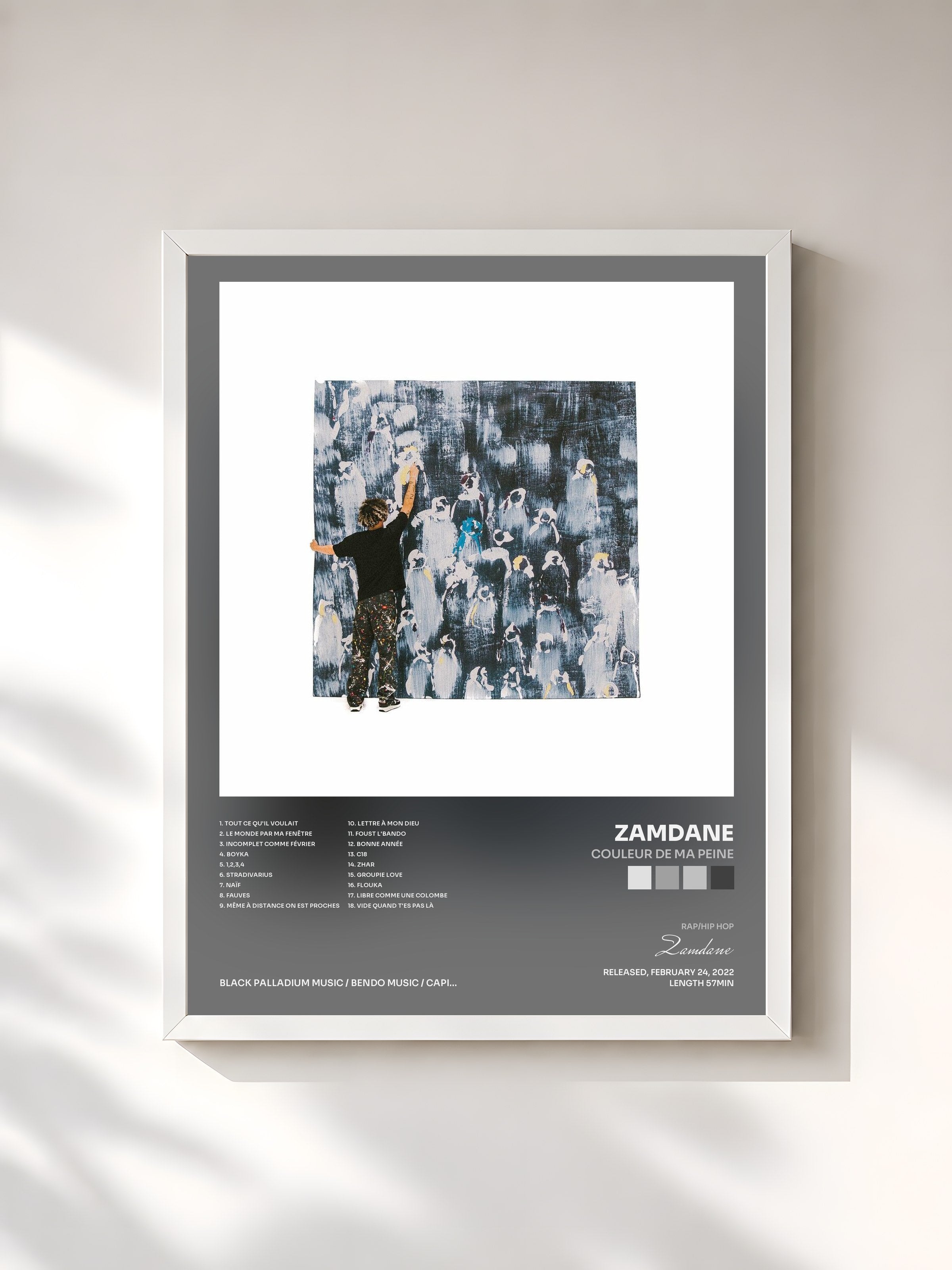 #blanc Tableau de l'album Couleur de ma peine de Zamdane, cadre blanc, imprimé et encadré en France