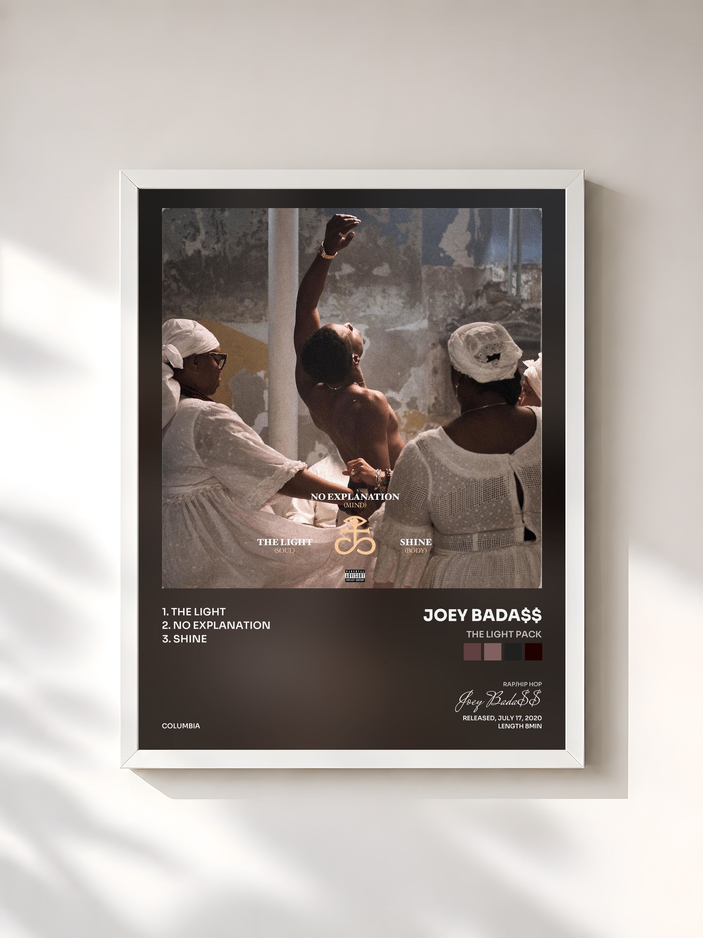 #blanc Tableau de l'album The Light Pack de Joey Bada$$, cadre blanc, imprimé et encadré en France