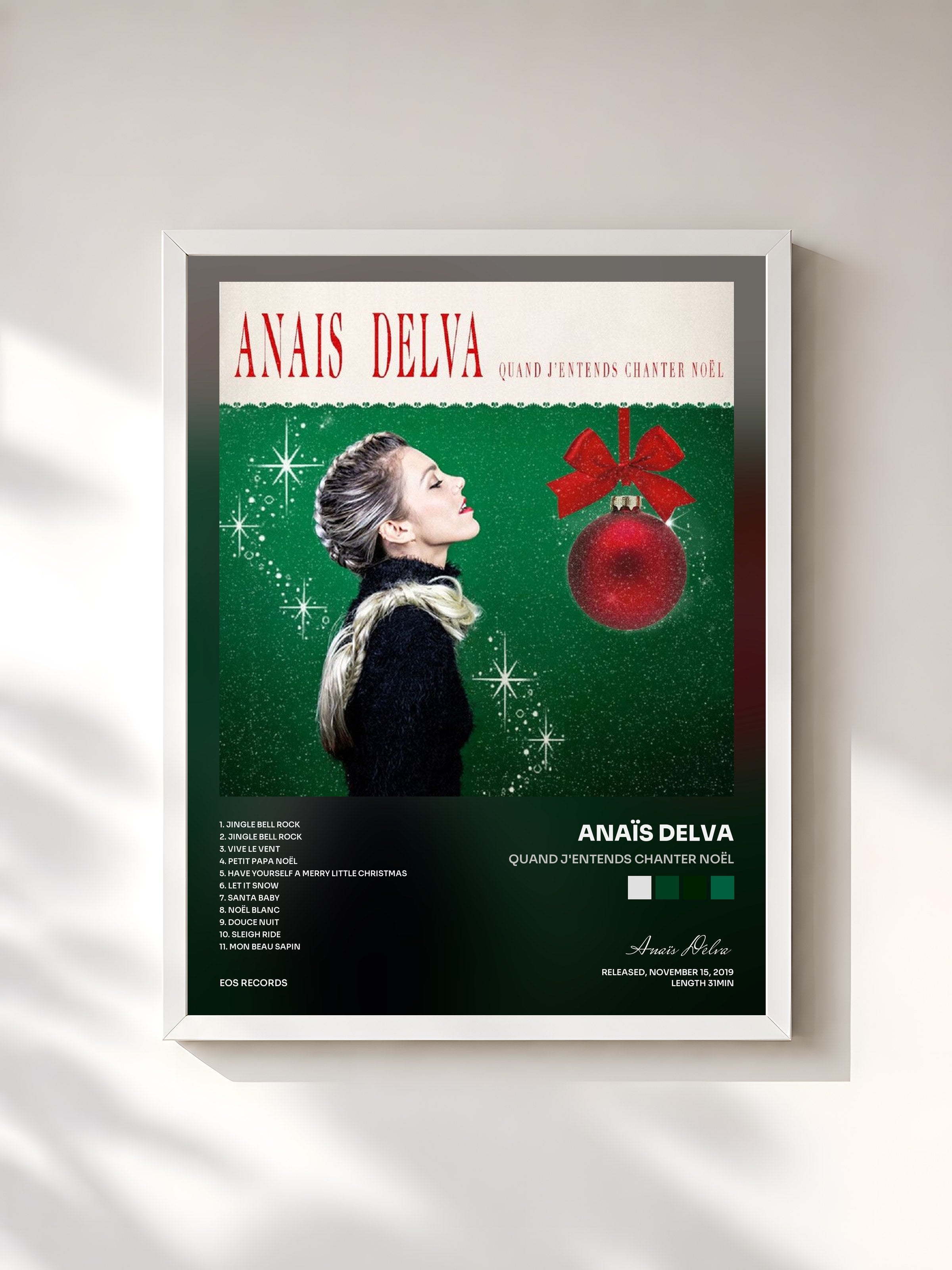 #blanc Tableau de l'album Quand j'entends chanter Noël de Anaïs Delva, cadre blanc, imprimé et encadré en France