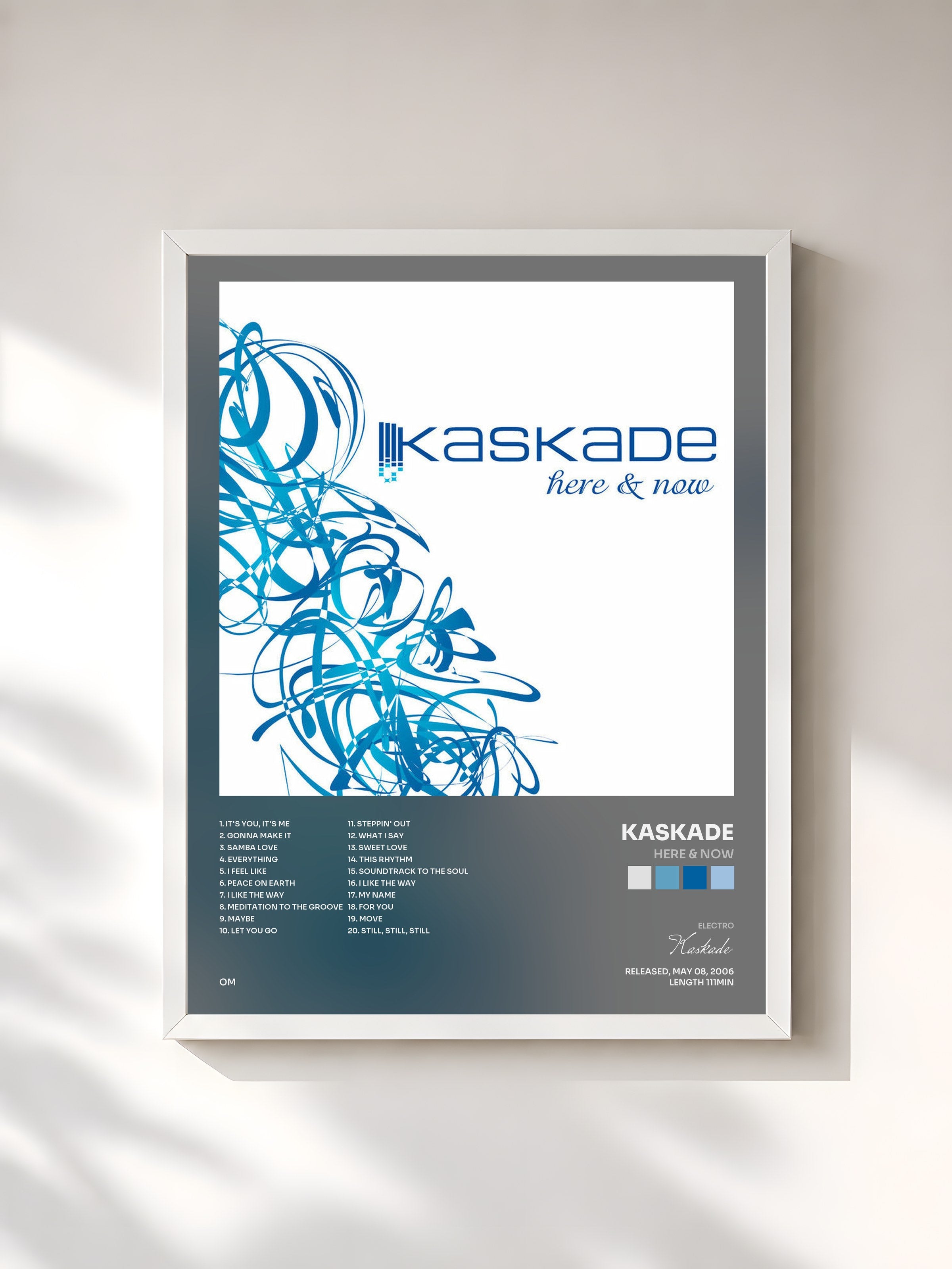 #blanc Tableau de l'album Here & Now de Kaskade, cadre blanc, imprimé et encadré en France