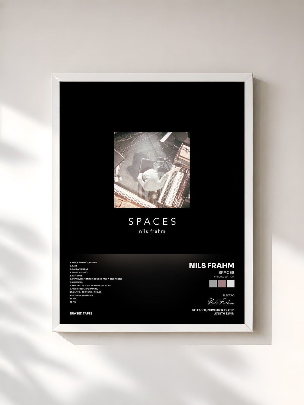 #blanc Spaces (Special Edition) by Nils Frahm as a framed art print, white frame, printed and framed in France