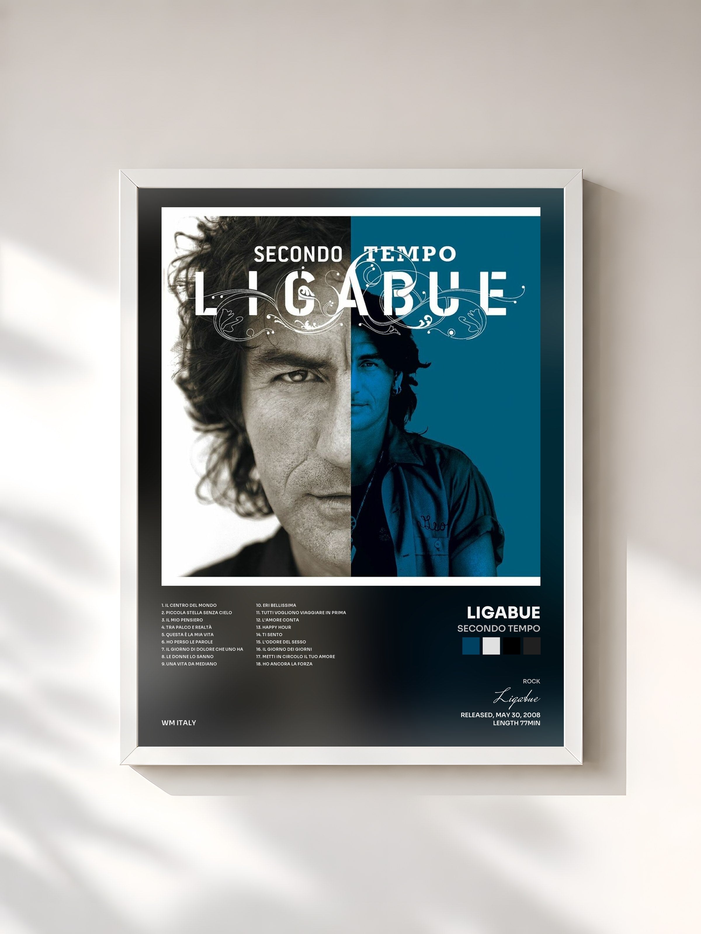 #blanc Tableau de l'album Secondo tempo de Ligabue, cadre blanc, imprimé et encadré en France