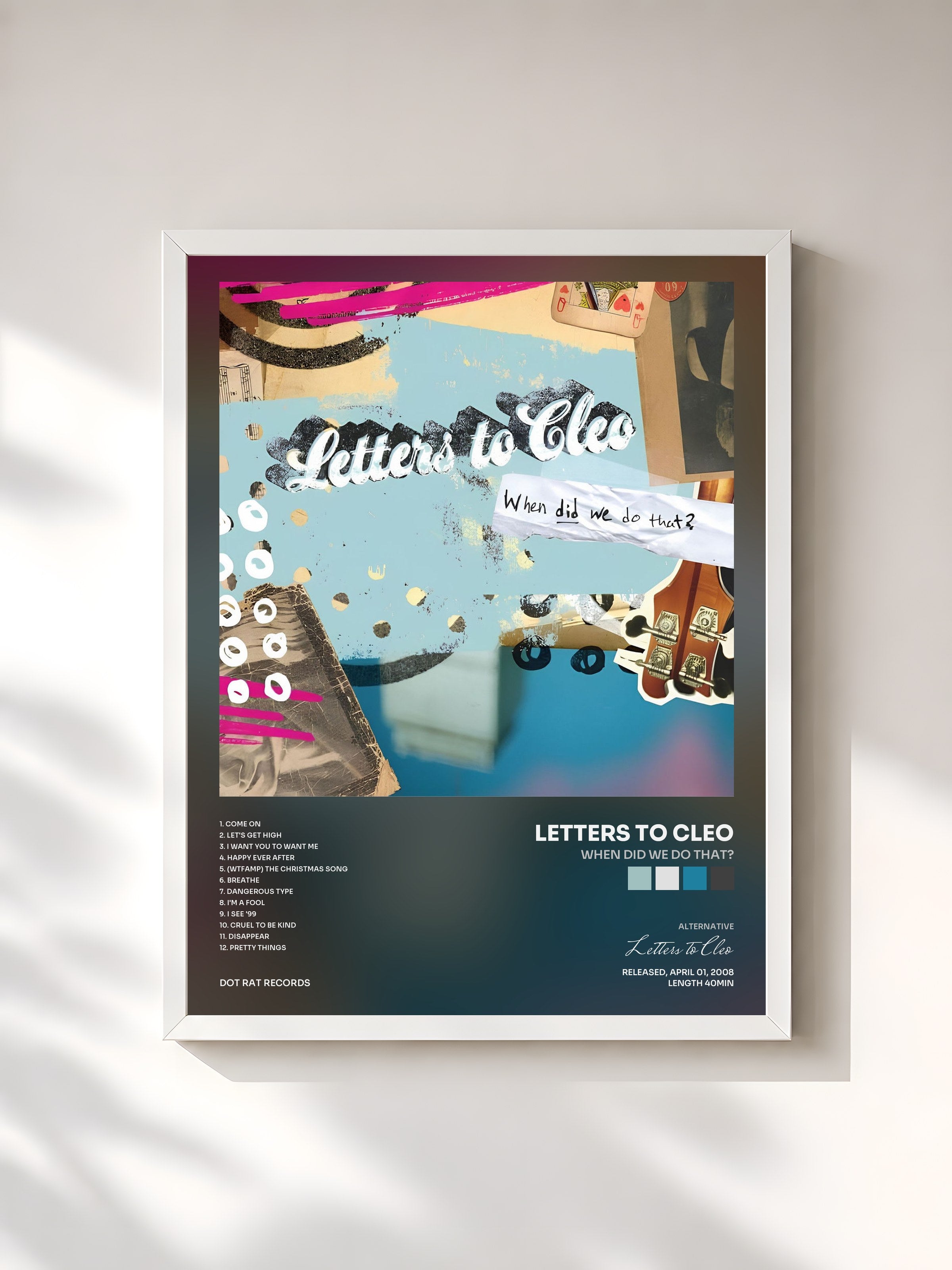 #blanc Tableau de l'album When Did We Do That? de Letters to Cleo, cadre blanc, imprimé et encadré en France