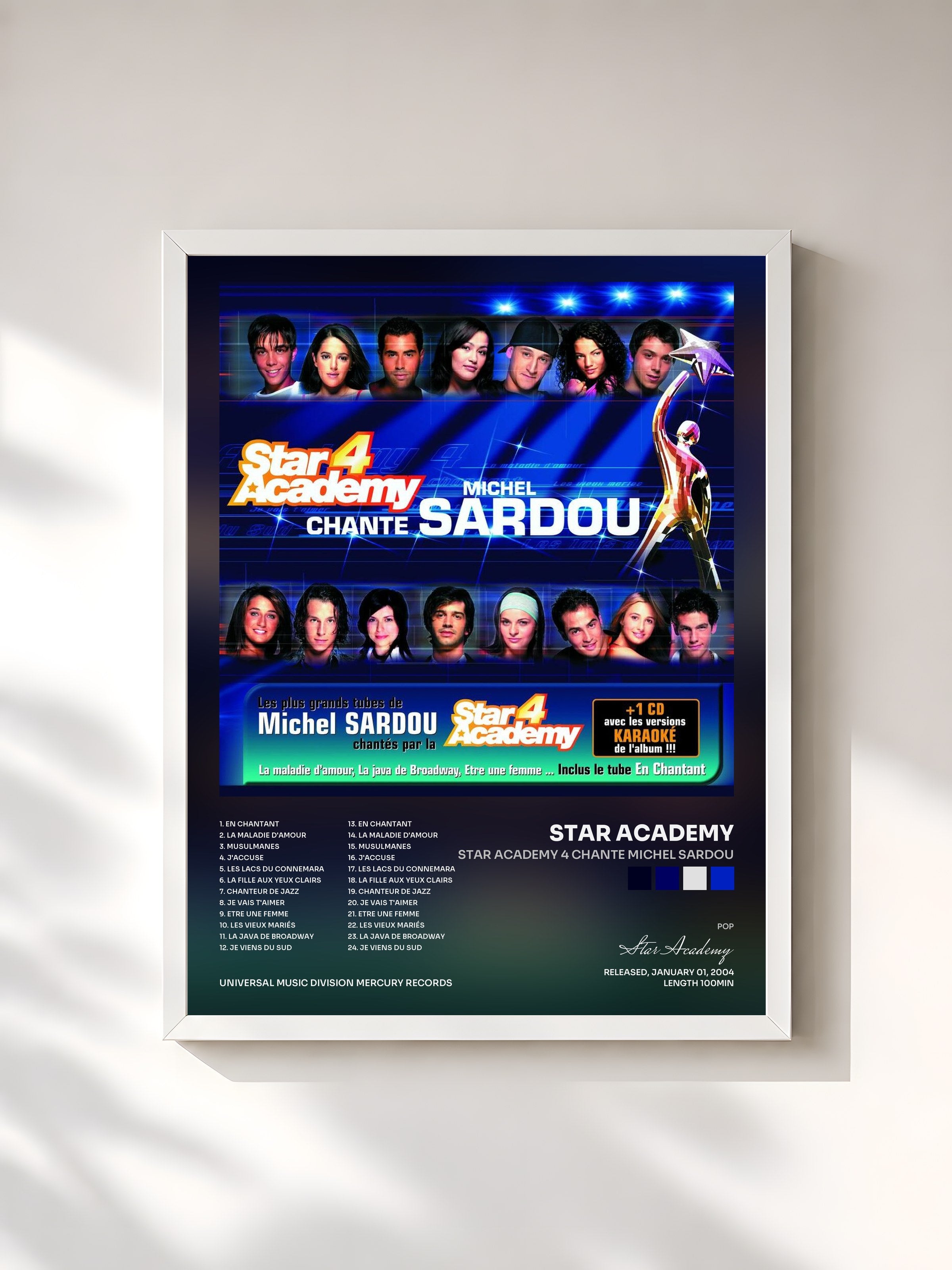 #blanc Tableau de l'album Star Academy 4 Chante Michel Sardou de Star Academy, cadre blanc, imprimé et encadré en France