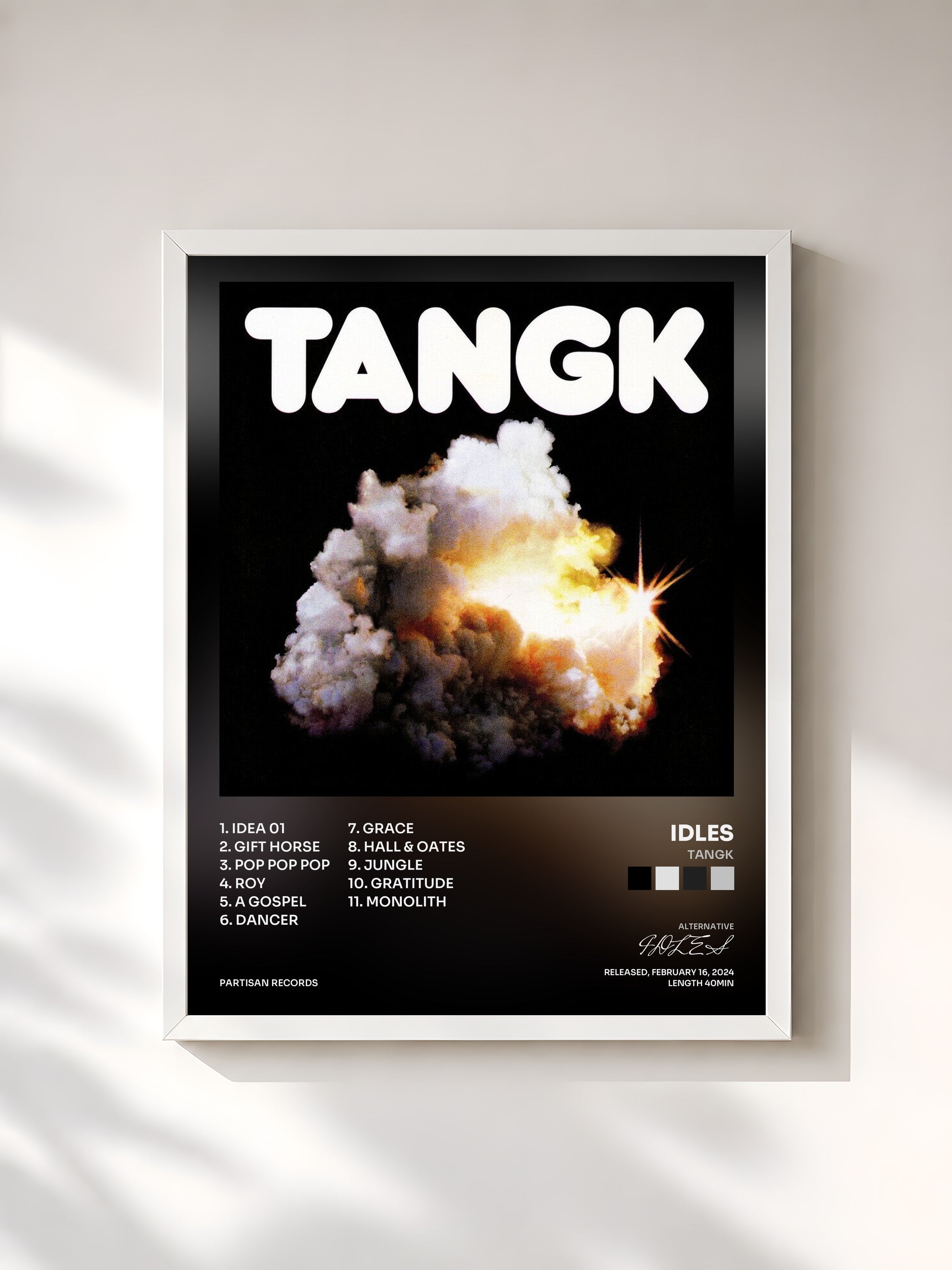 #blanc Tableau de l'album TANGK de IDLES, cadre blanc, imprimé et encadré en France